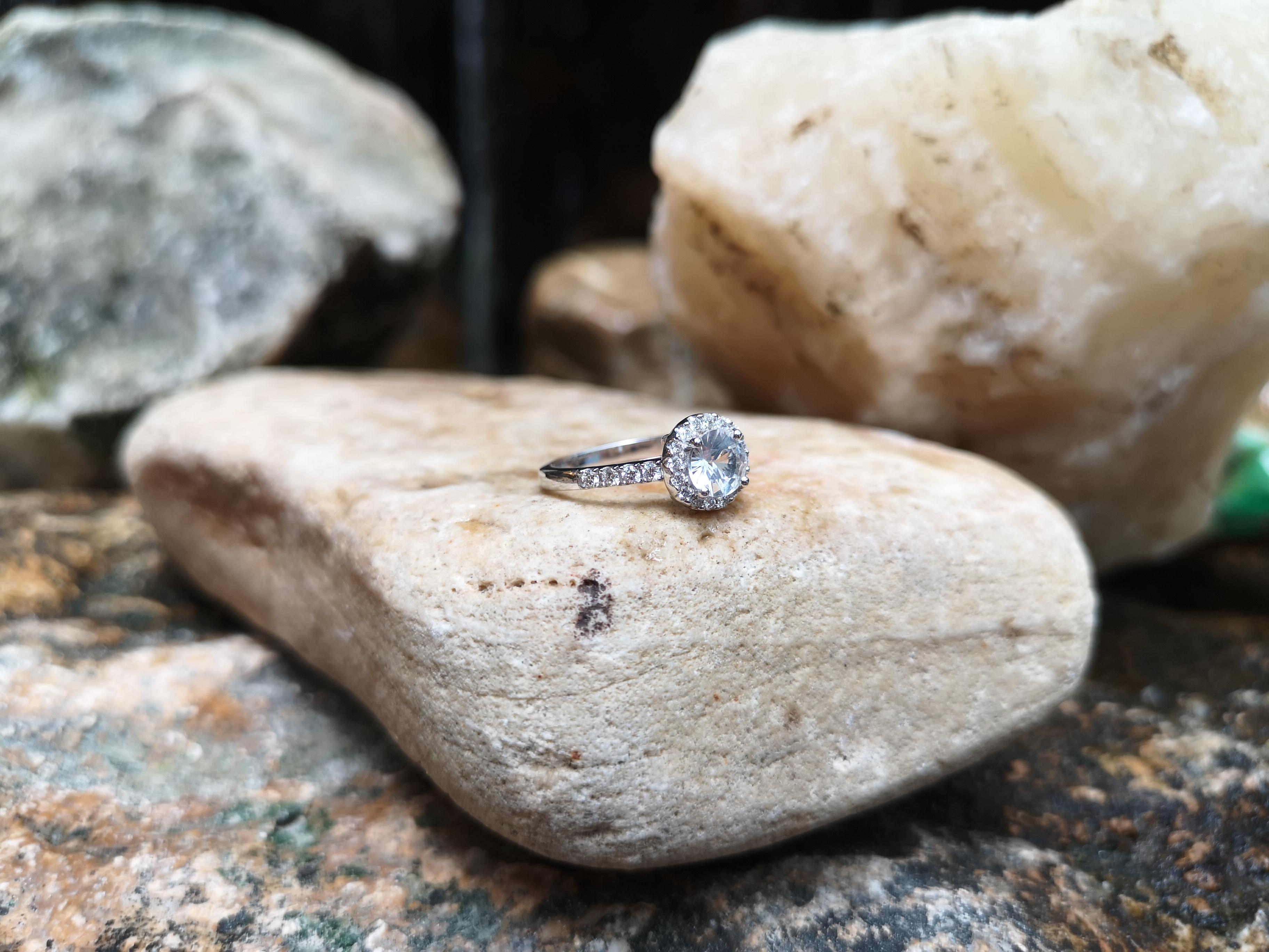 White Sapphire with Diamond Ring Set in 18 Karat White Gold Settings For Sale 3