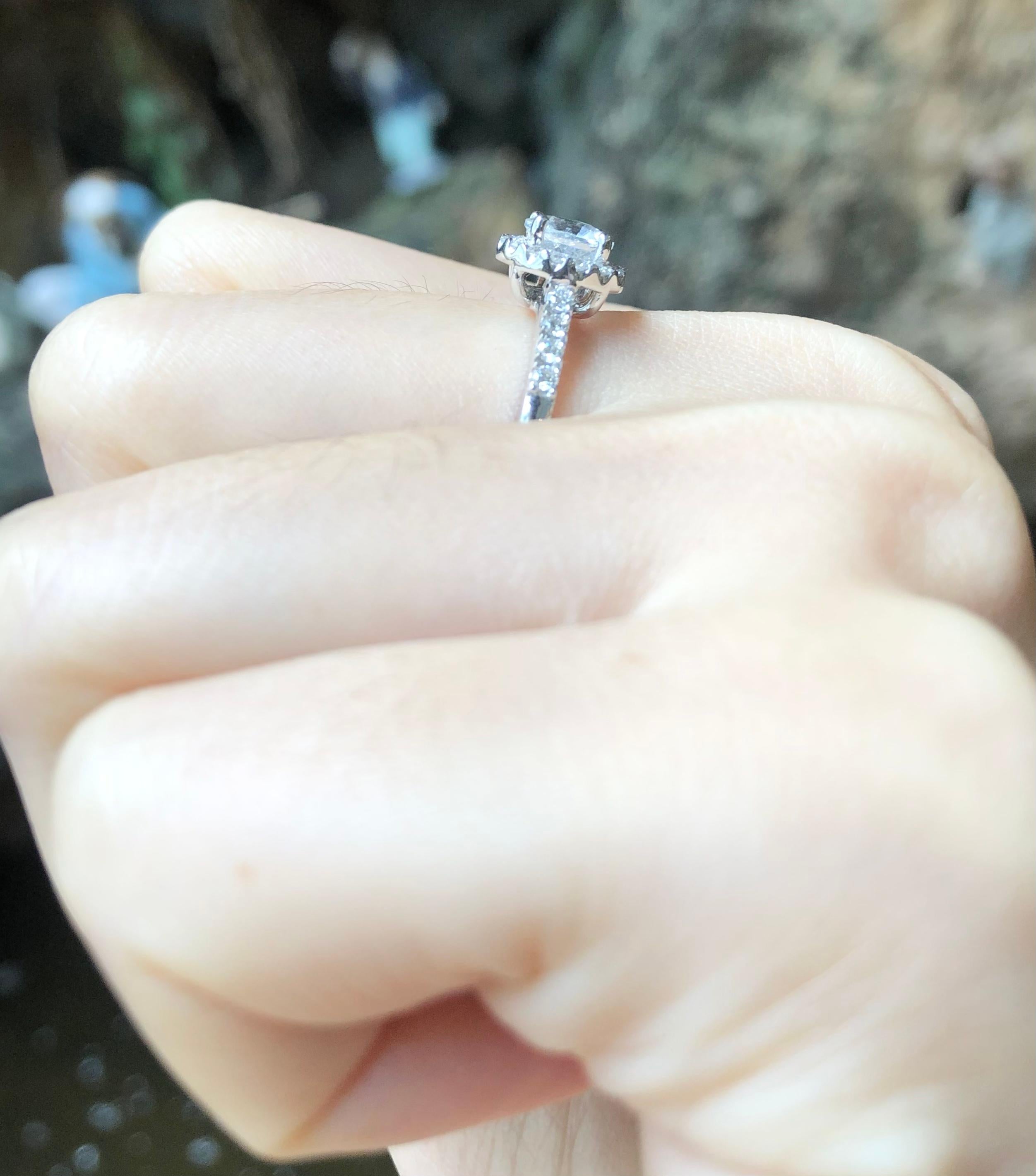 Contemporary White Sapphire with Diamond Ring Set in 18 Karat White Gold Settings For Sale