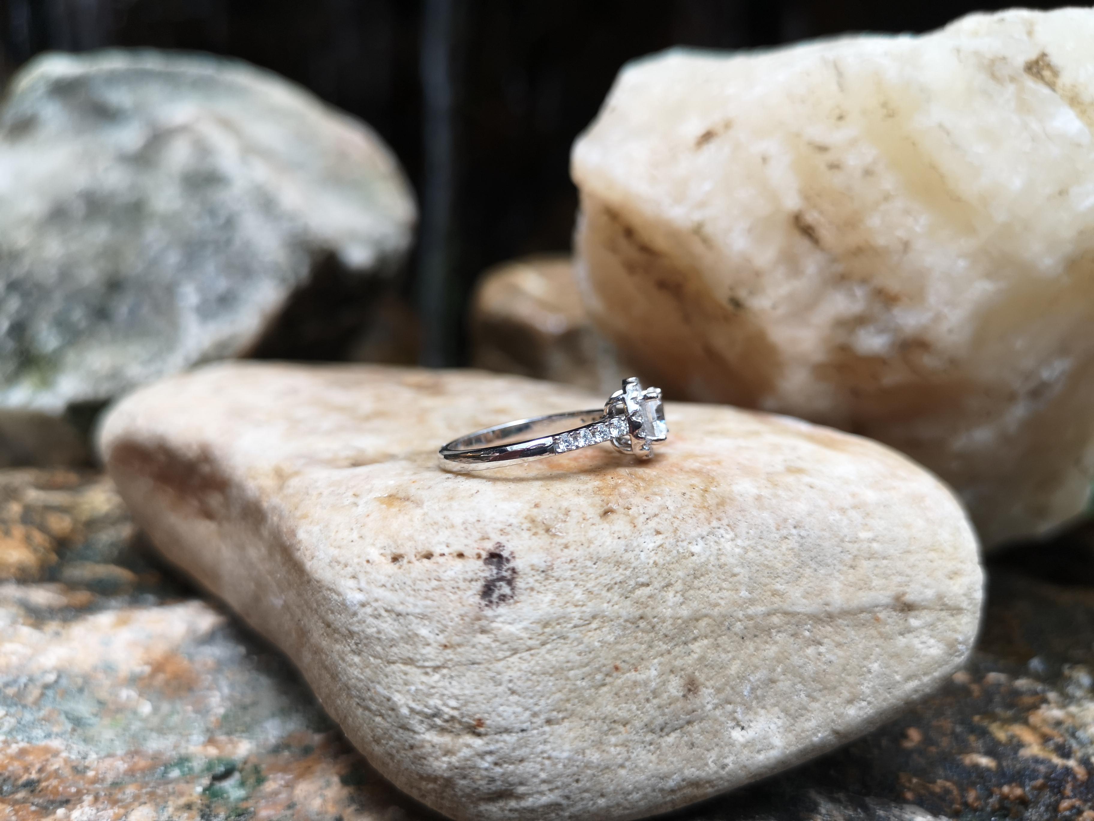 White Sapphire with Diamond Ring Set in 18 Karat White Gold Settings For Sale 4