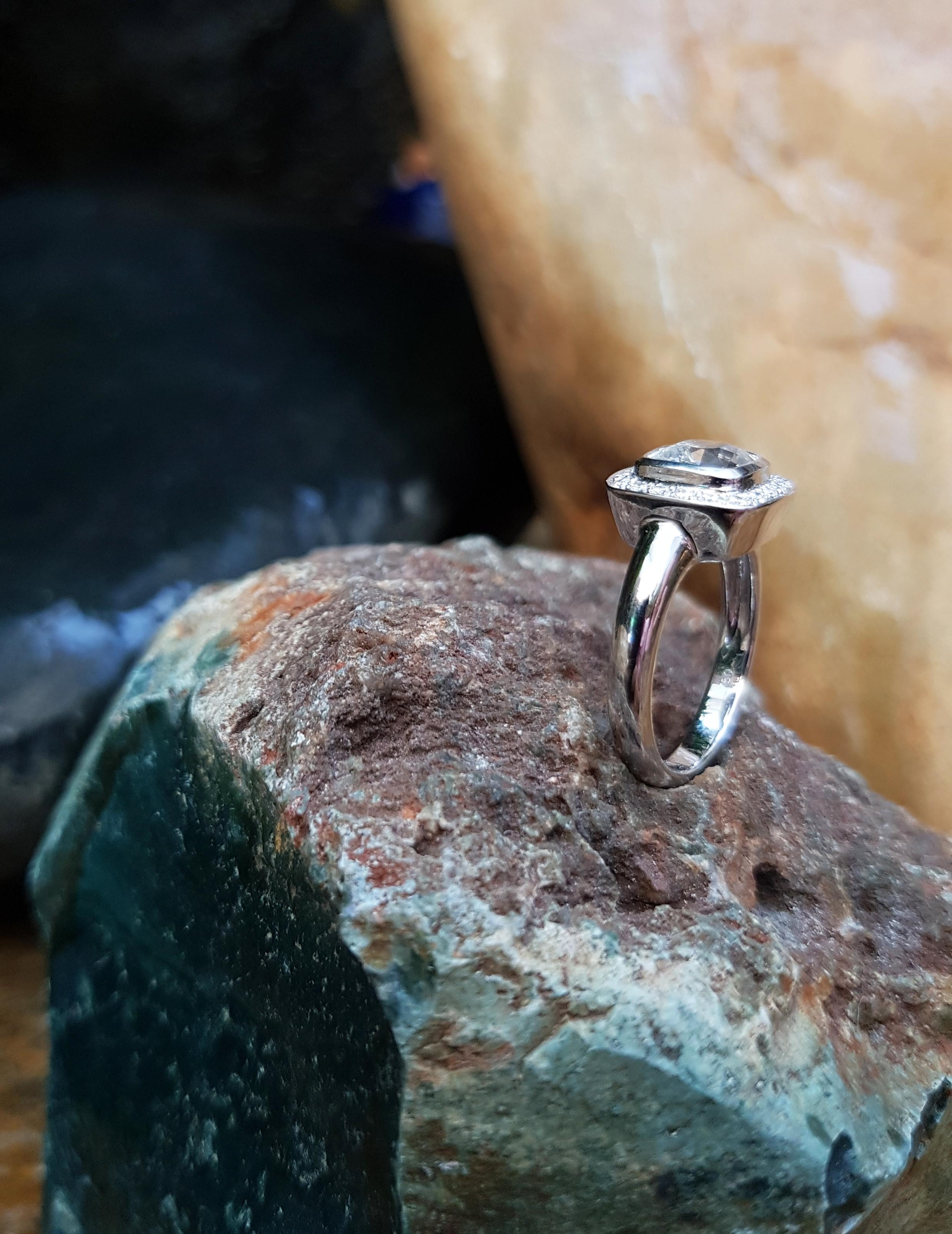 White Sapphire with Diamond Ring Set in 18 Karat White Gold Settings 1