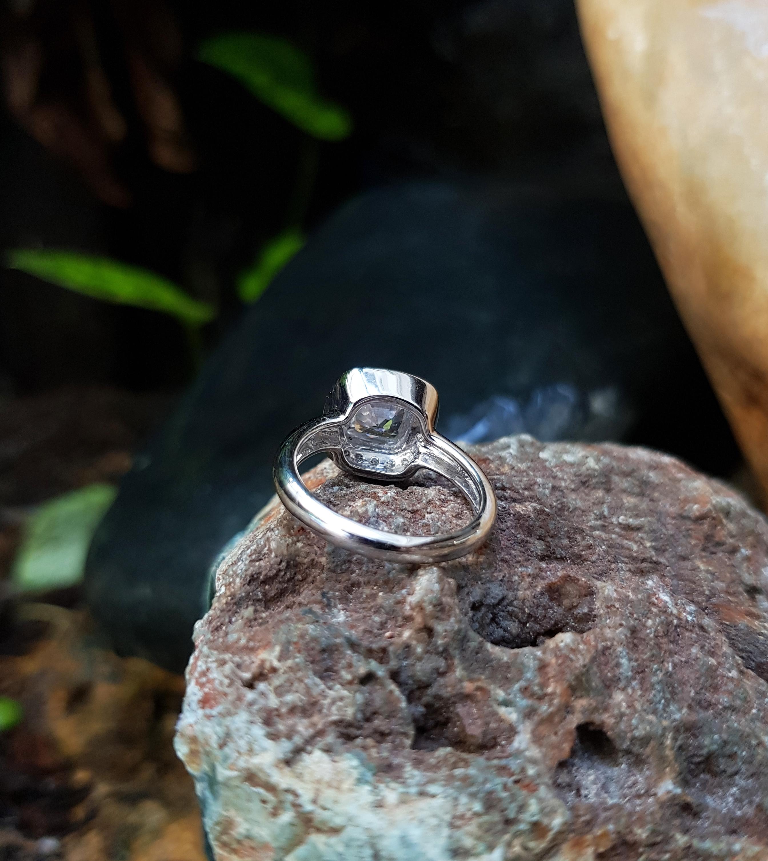 White Sapphire with Diamond Ring Set in 18 Karat White Gold Settings 2
