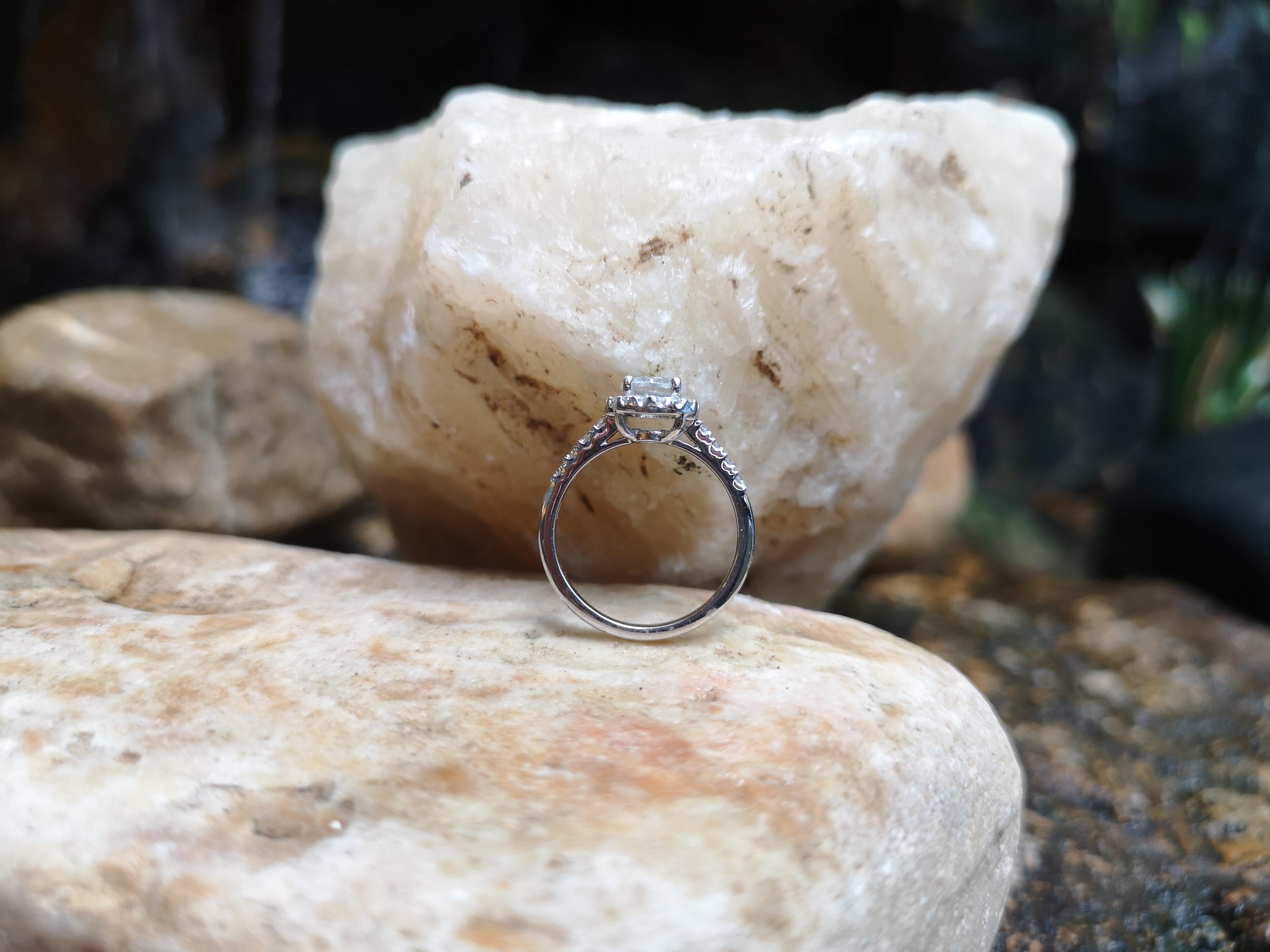 White Sapphire with Diamond Ring Set in 18 Karat White Gold Settings For Sale 6