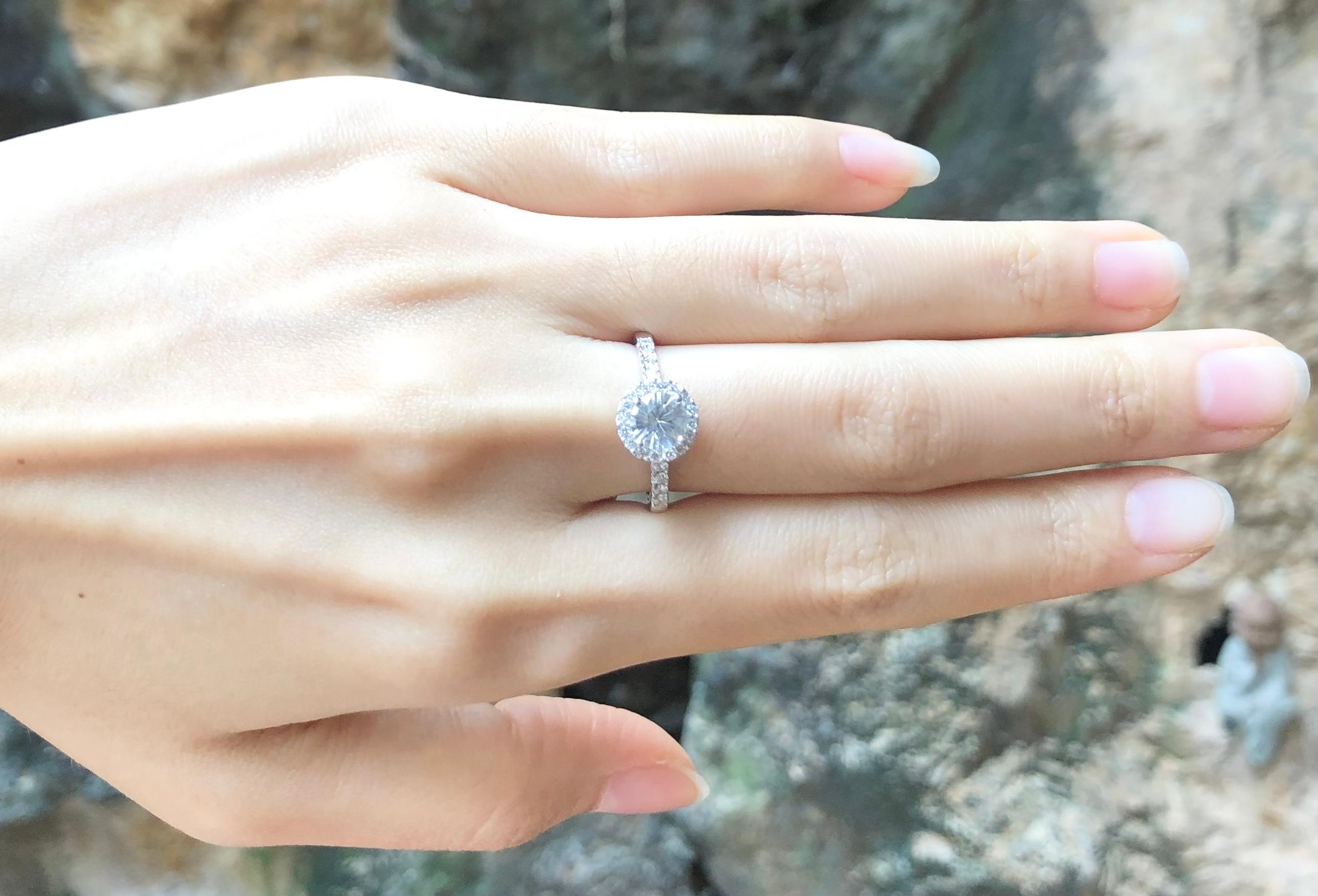 Women's White Sapphire with Diamond Ring Set in 18 Karat White Gold Settings For Sale