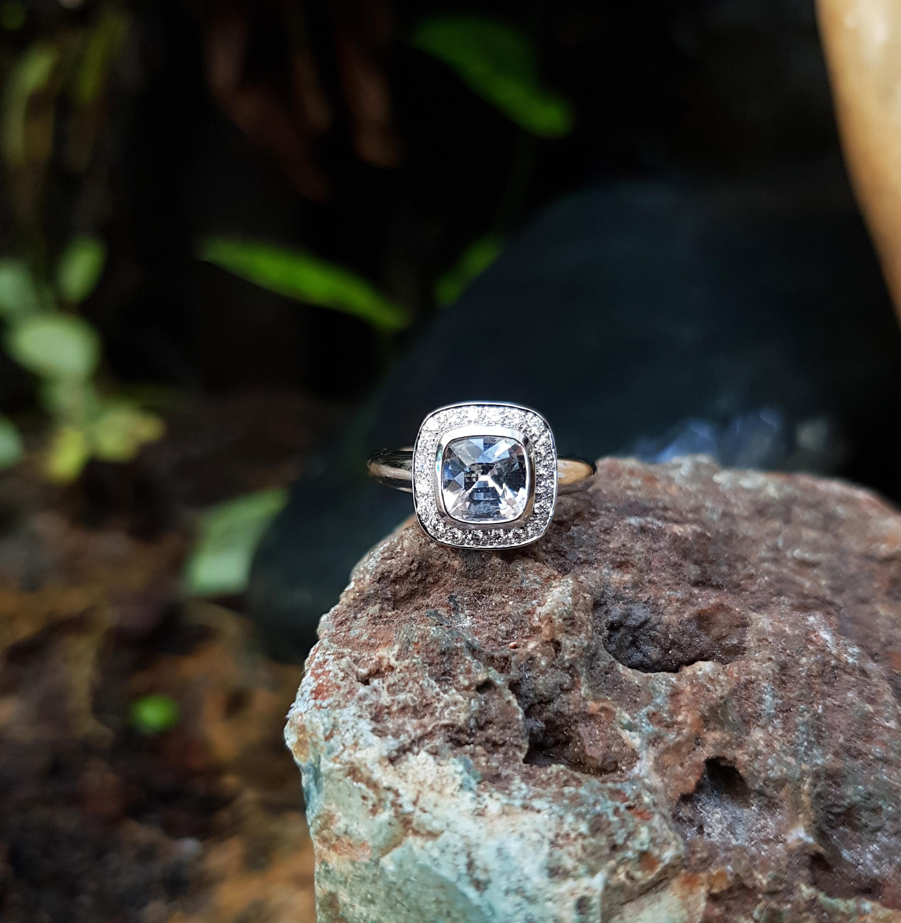 White Sapphire with Diamond Ring Set in 18 Karat White Gold Settings 3
