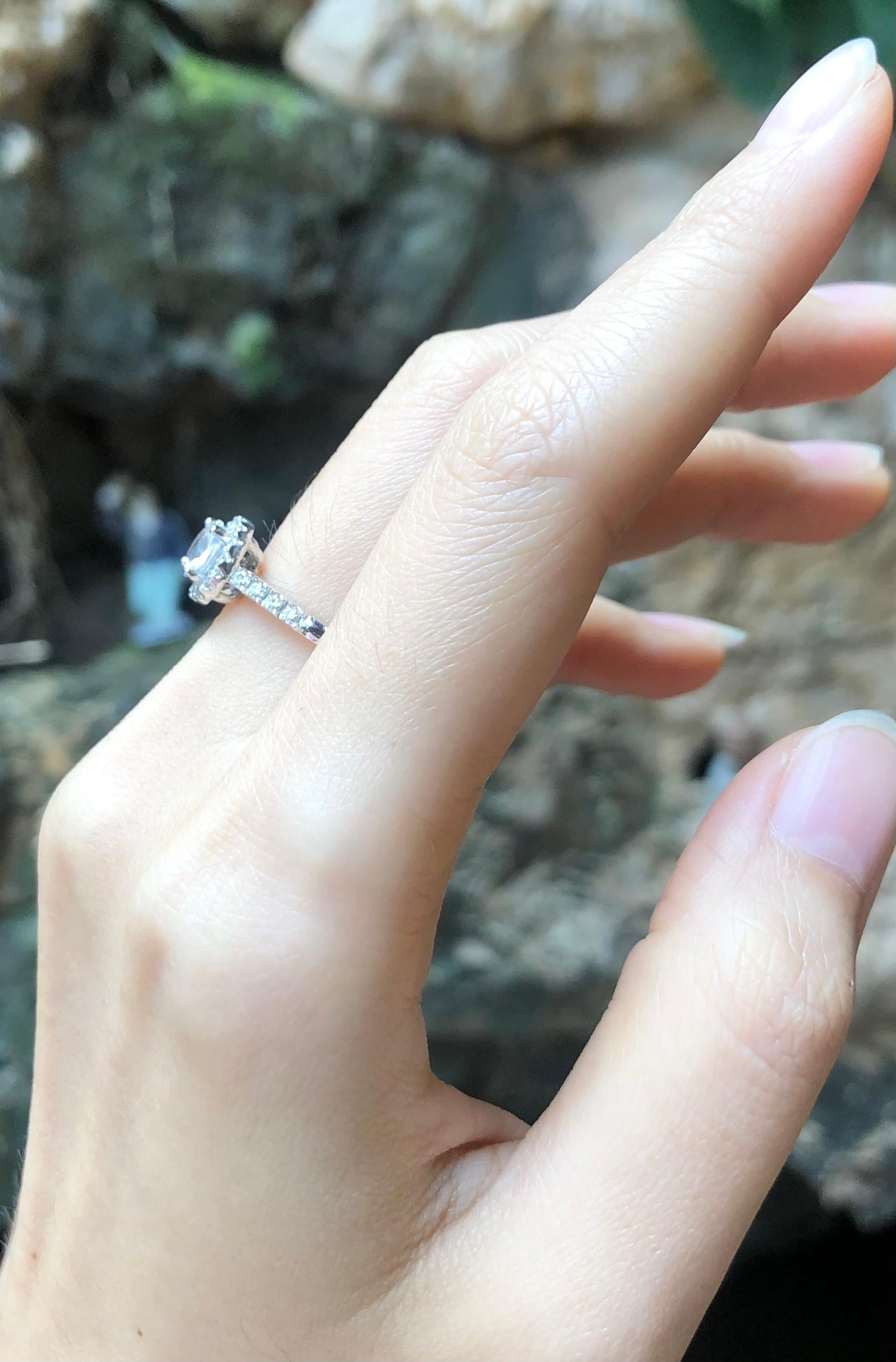 White Sapphire with Diamond Ring Set in 18 Karat White Gold Settings For Sale 1