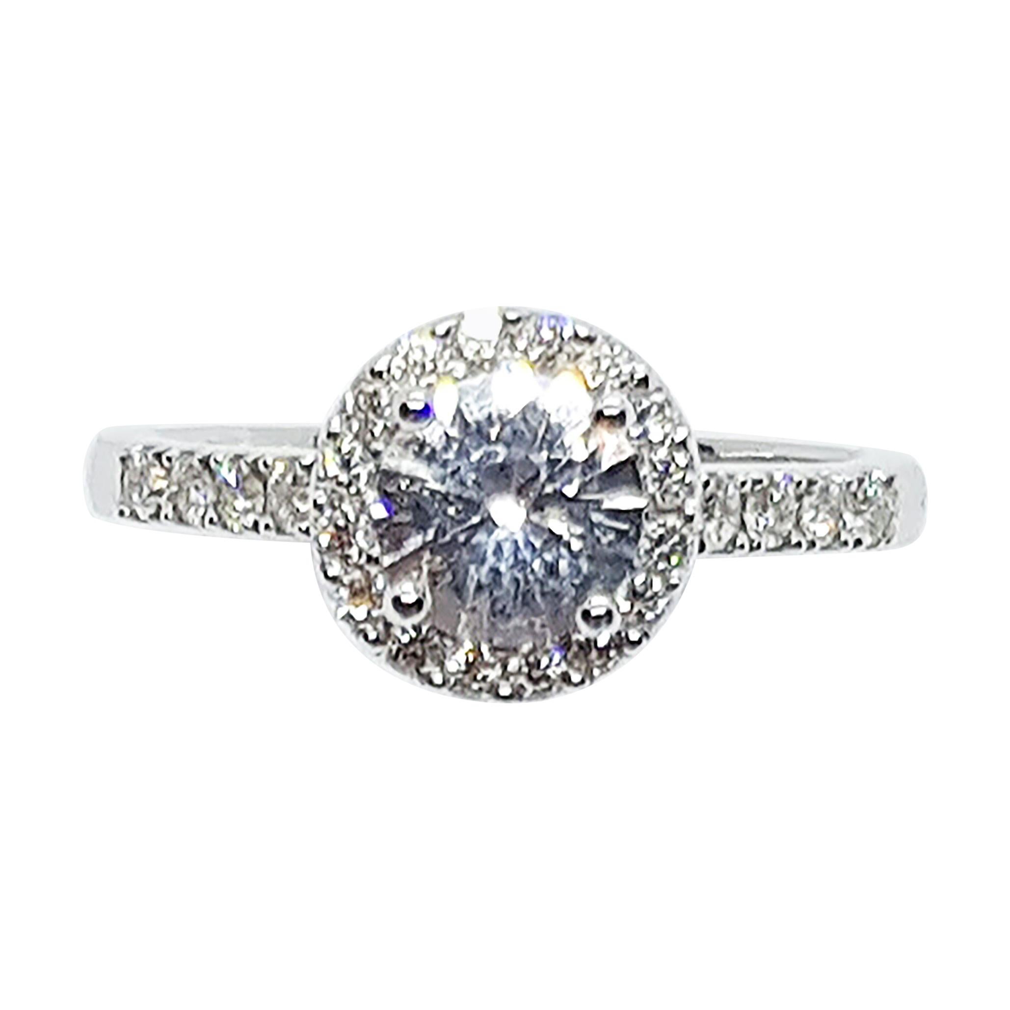 White Sapphire with Diamond Ring Set in 18 Karat White Gold Settings