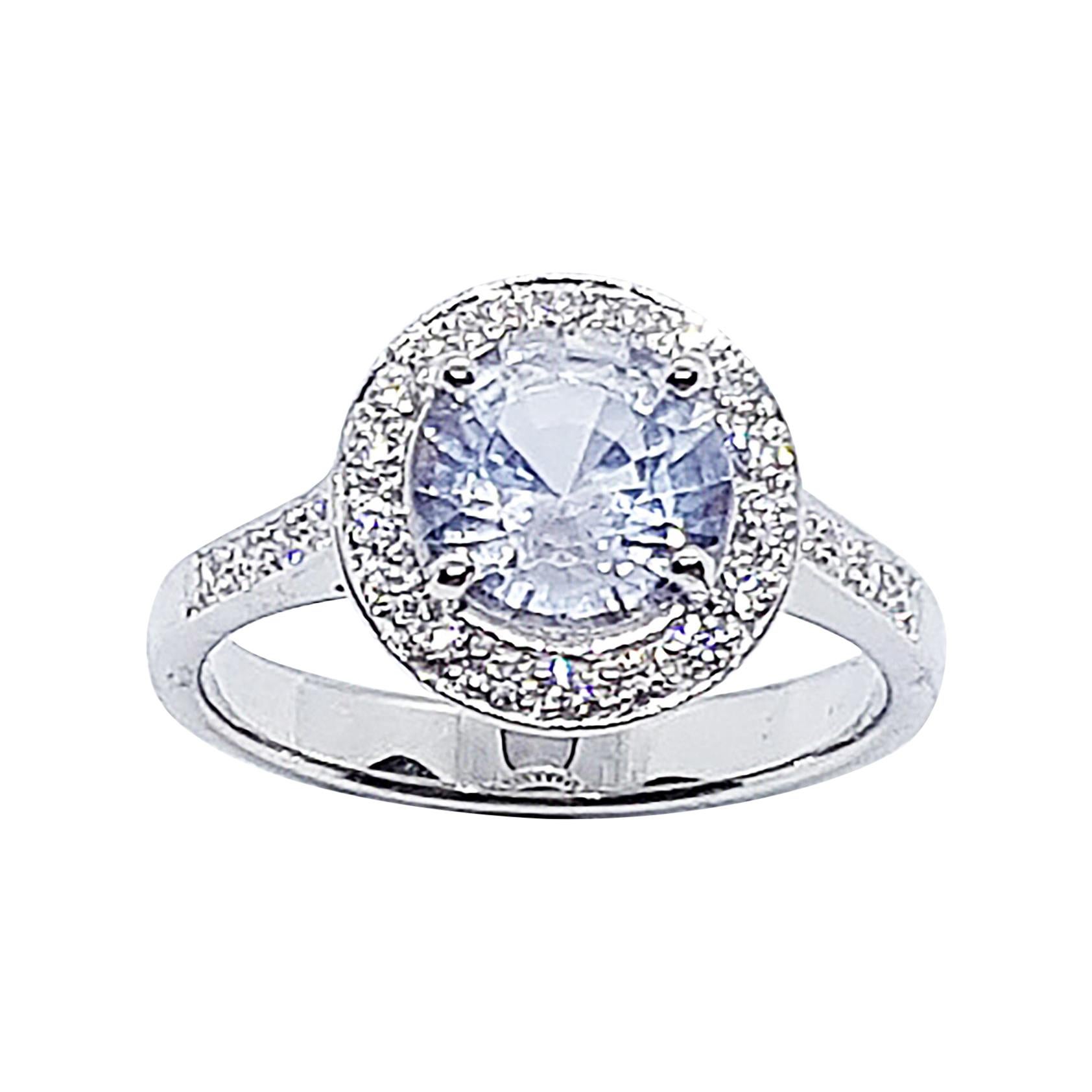 White Sapphire with Diamond Ring Set in 18 Karat White Gold Settings