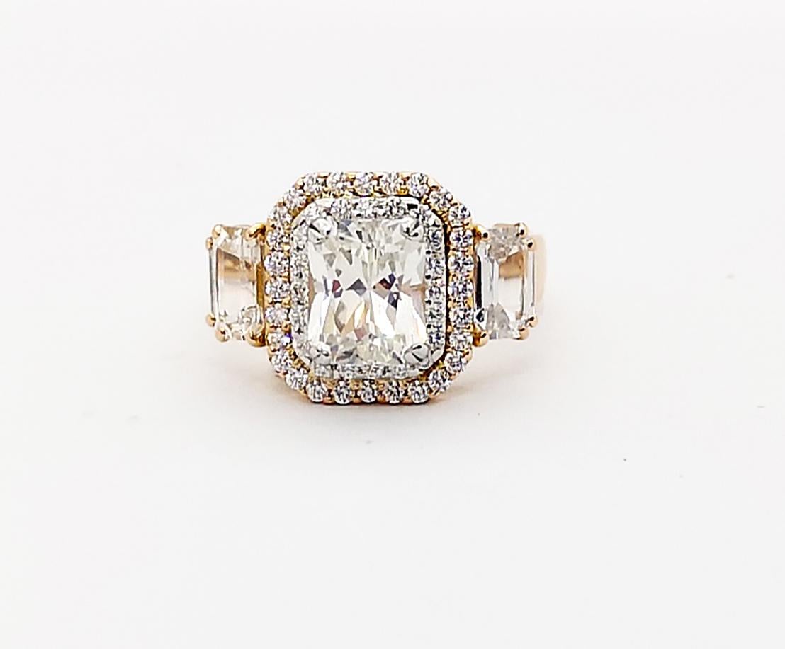 White Sapphire with Diamond Ring Set in 18k Rose Gold Settings For Sale 1