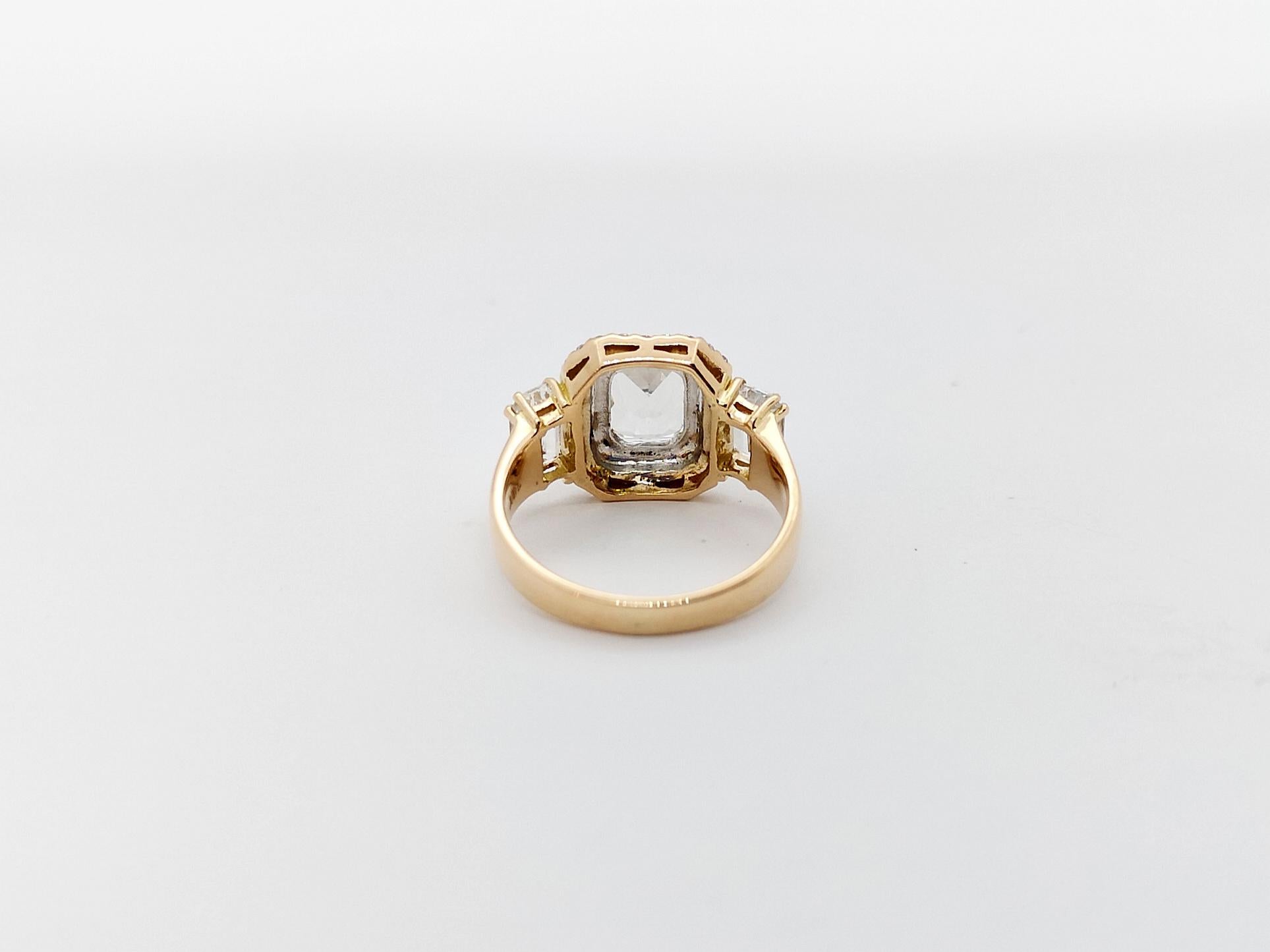 White Sapphire with Diamond Ring Set in 18k Rose Gold Settings For Sale 2