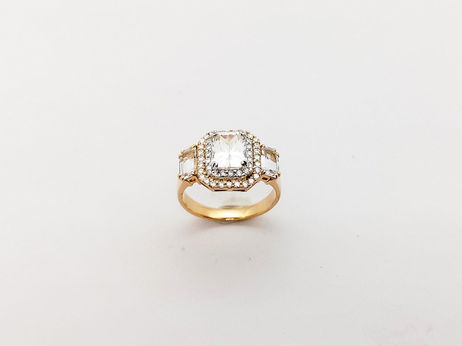 White Sapphire with Diamond Ring Set in 18k Rose Gold Settings For Sale 3