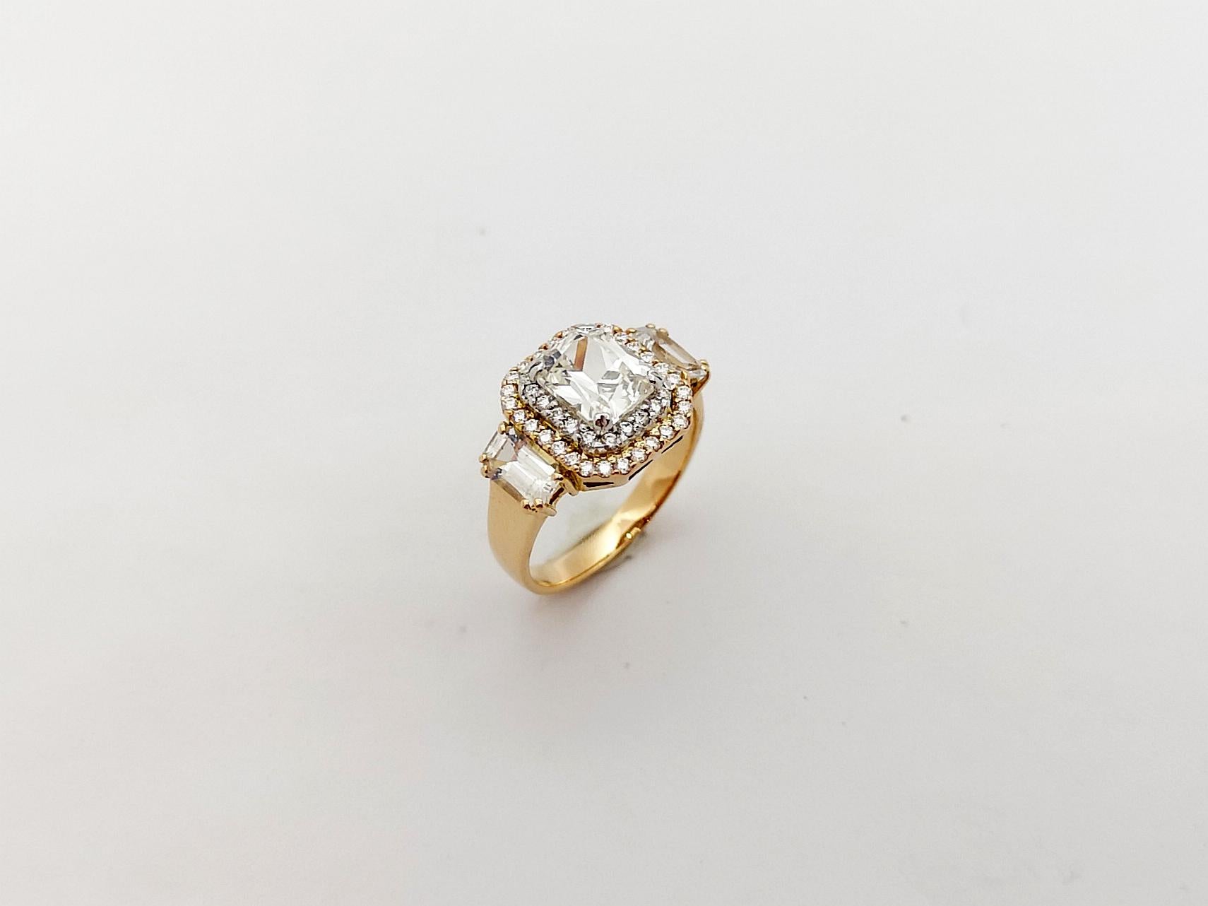 White Sapphire with Diamond Ring Set in 18k Rose Gold Settings For Sale 4