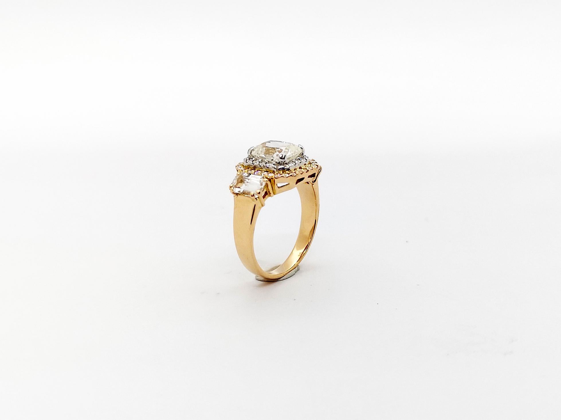 White Sapphire with Diamond Ring Set in 18k Rose Gold Settings For Sale 5