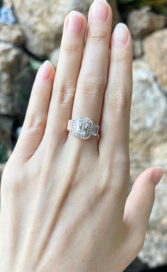 White Sapphire with Diamond Ring Set in 18k Rose Gold Settings