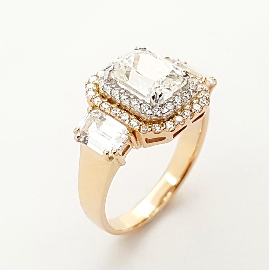 White Sapphire with Diamond Ring Set in 18k Rose Gold Settings In New Condition For Sale In Bangkok, TH