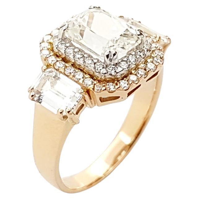 White Sapphire with Diamond Ring Set in 18k Rose Gold Settings For Sale