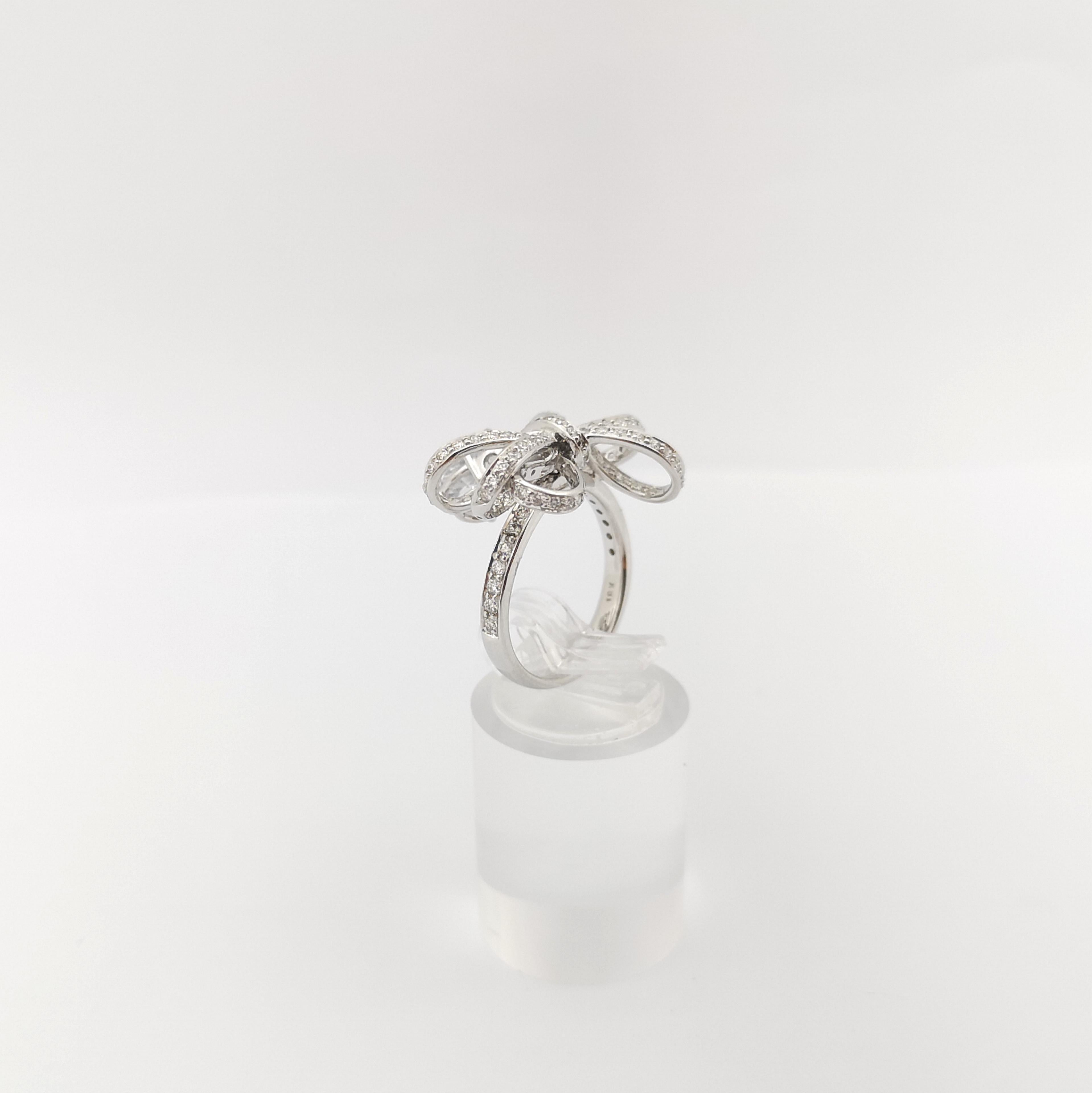 White Sapphire with Diamond Ring set in 18K White Gold Settings For Sale 4