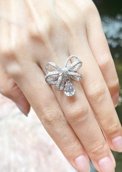 White Sapphire with Diamond Ring set in 18K White Gold Settings