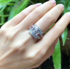 White Sapphire with Pink Sapphire and Diamond Ring Set in 18 Karat White Gold