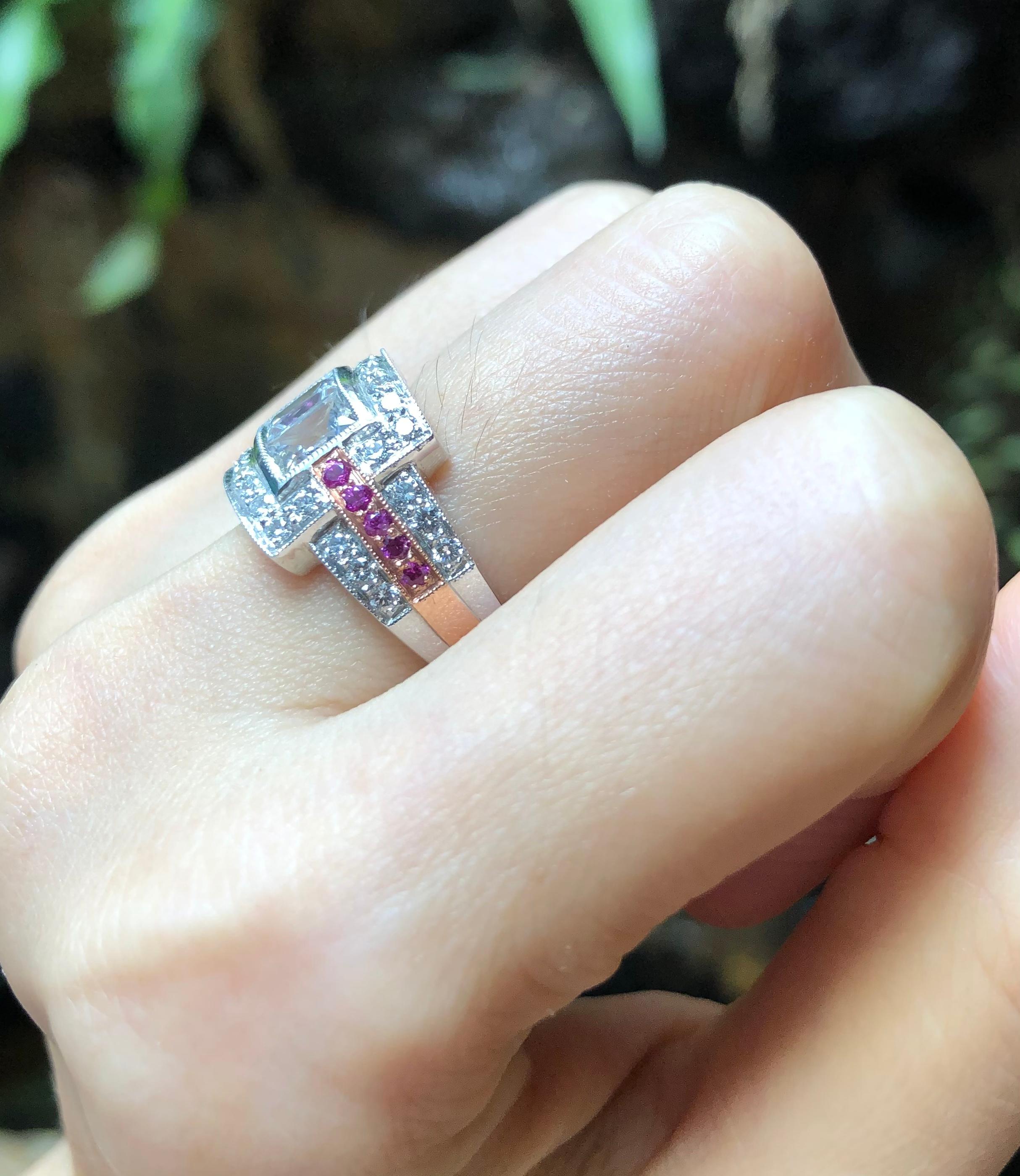 White Sapphire with Pink Sapphire and Diamond Ring Set in 18 Karat White Gold In New Condition For Sale In Bangkok, TH