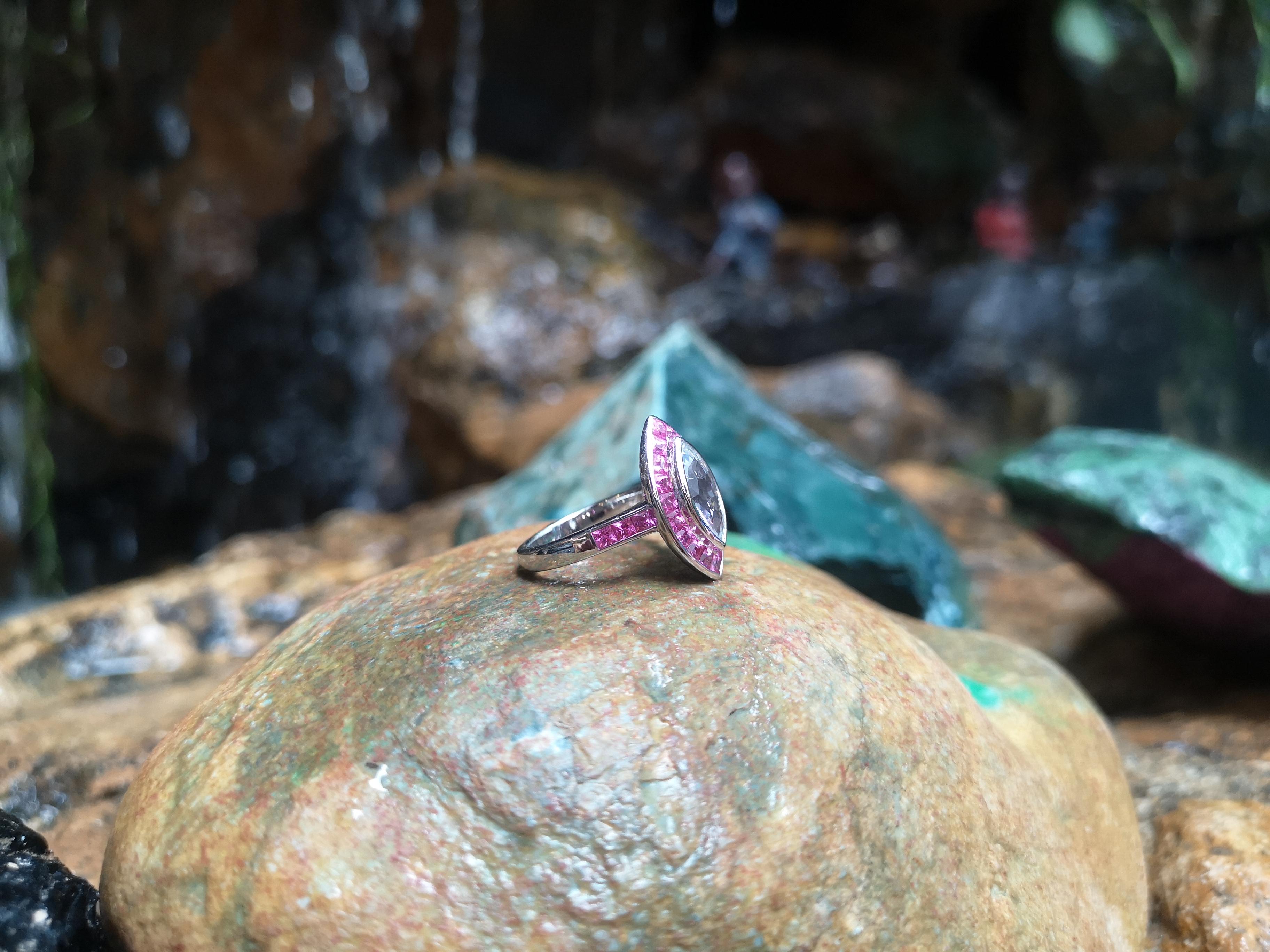 Women's White Sapphire with Pink Sapphire Ring Set in 18 Karat White Gold Settings For Sale