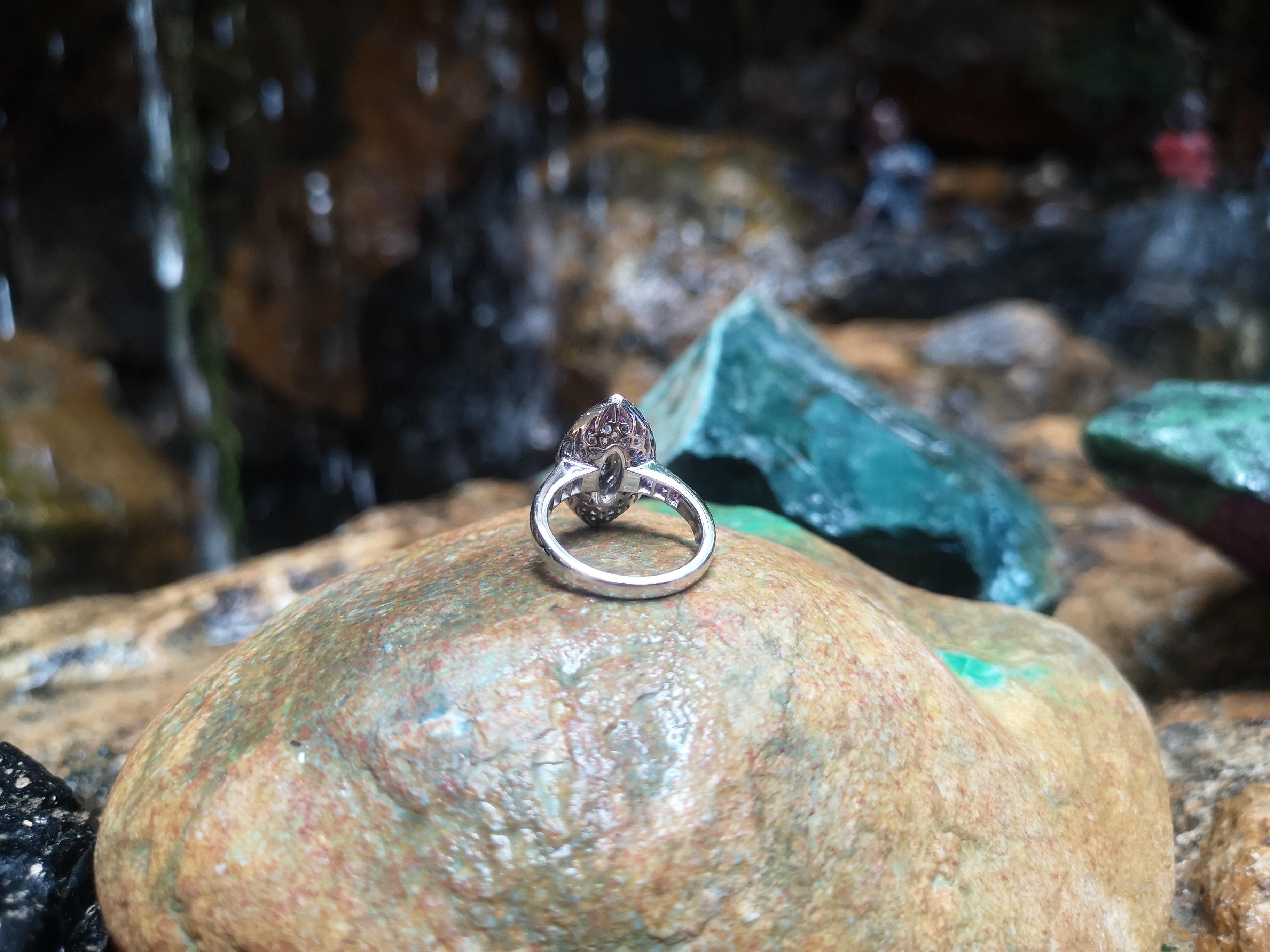 White Sapphire with Pink Sapphire Ring Set in 18 Karat White Gold Settings For Sale 1