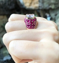 White Sapphire with Ruby Ring Set 18 Karat Rose Gold Settings