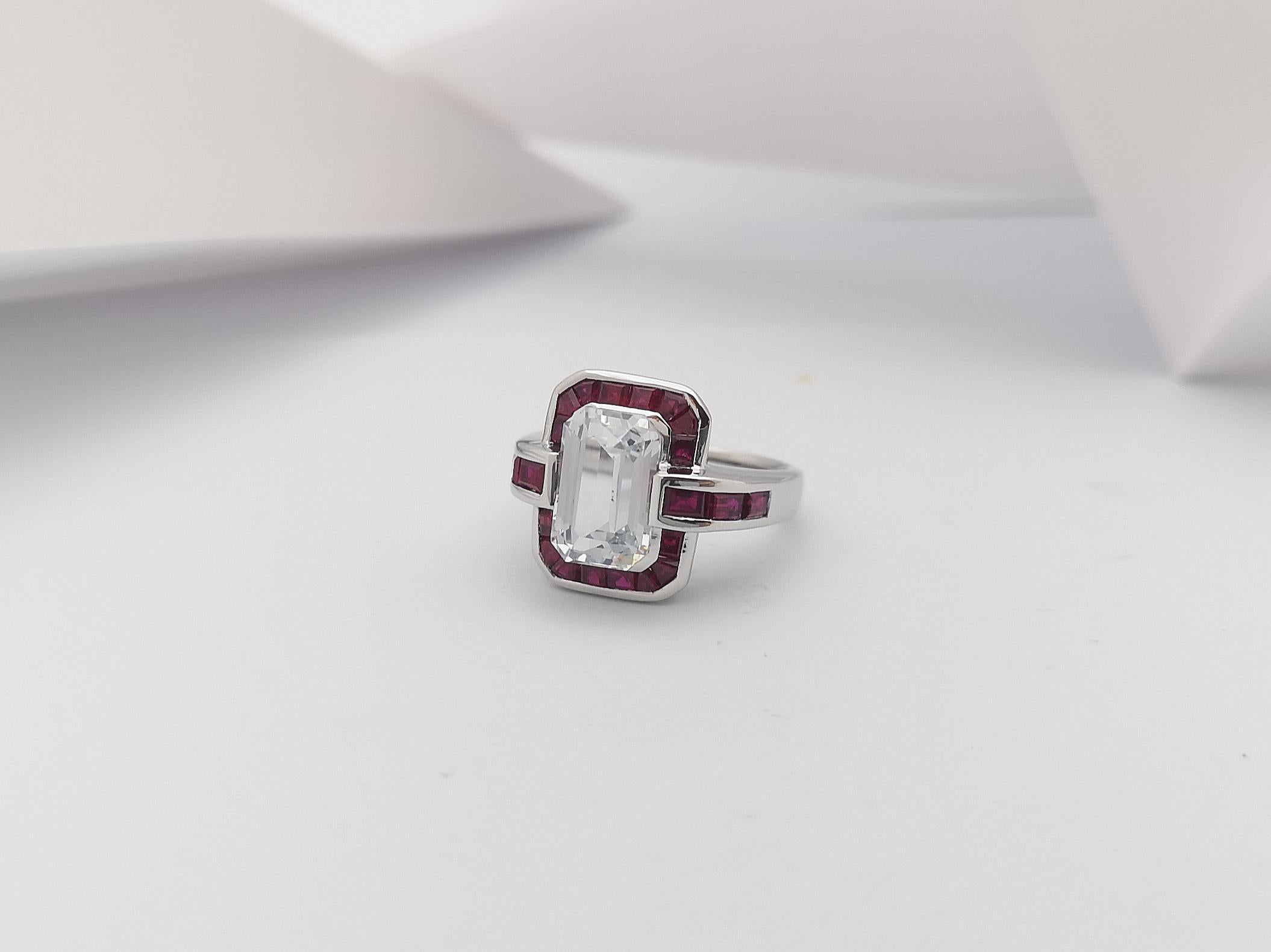 White Sapphire with Ruby Ring Set in 18 Karat White Gold Settings For Sale 7