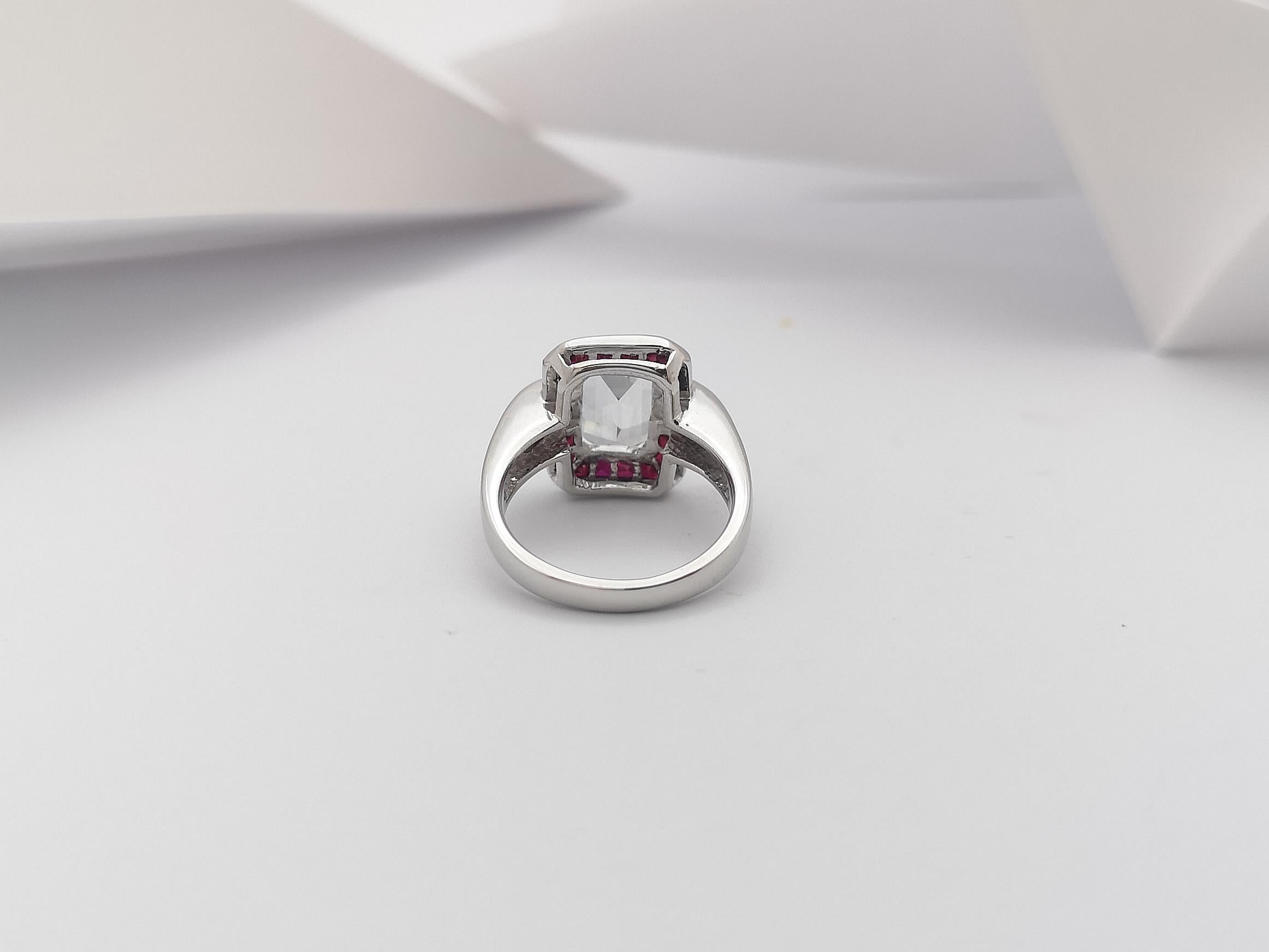 White Sapphire with Ruby Ring Set in 18 Karat White Gold Settings For Sale 8