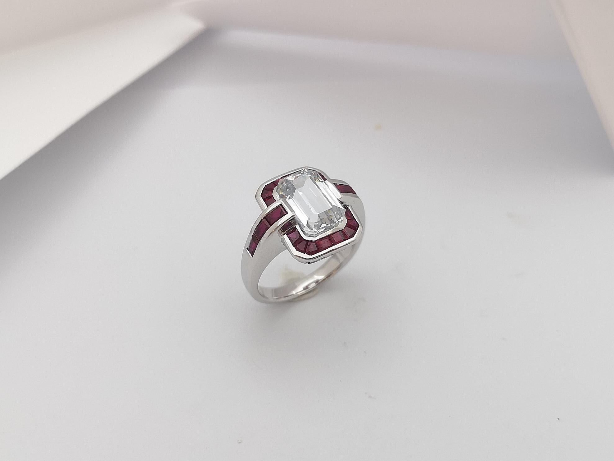 White Sapphire with Ruby Ring Set in 18 Karat White Gold Settings For Sale 10