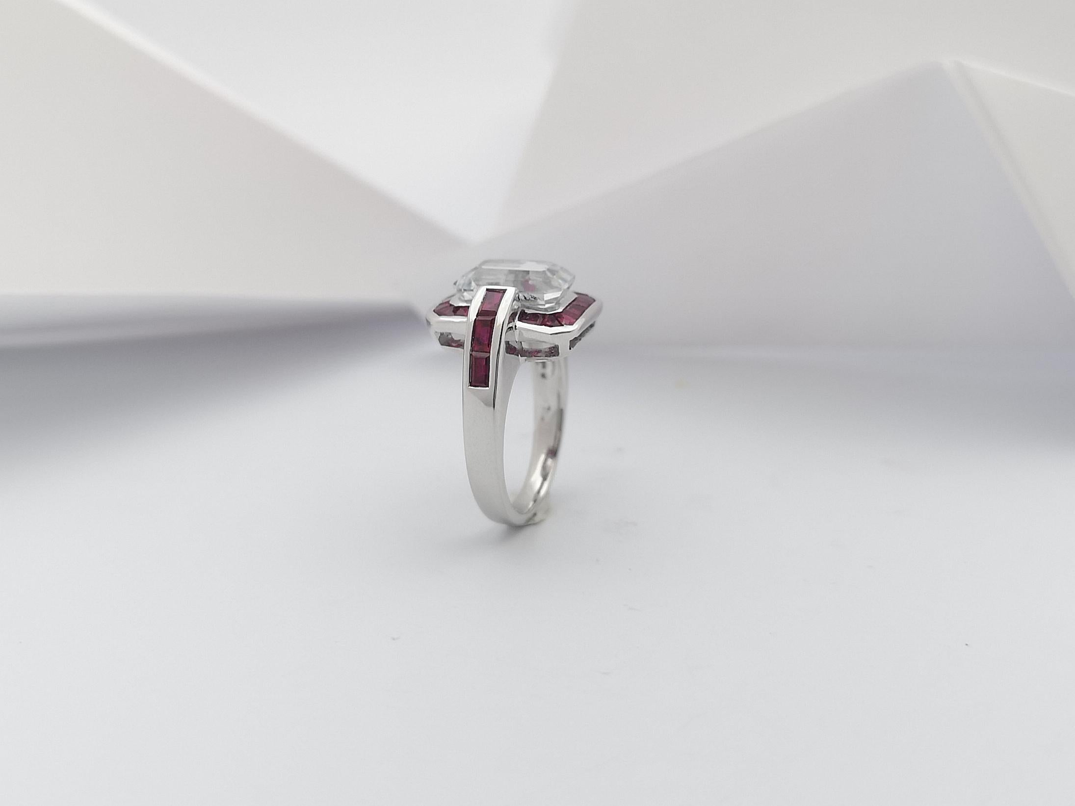 White Sapphire with Ruby Ring Set in 18 Karat White Gold Settings For Sale 11