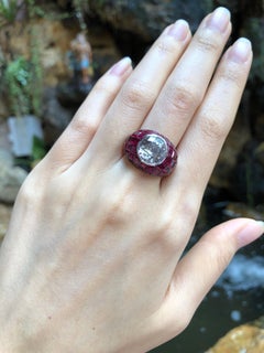 White Sapphire with Ruby Ring Set in 18 Karat White Gold Settings