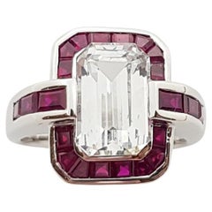 White Sapphire with Ruby Ring Set in 18 Karat White Gold Settings