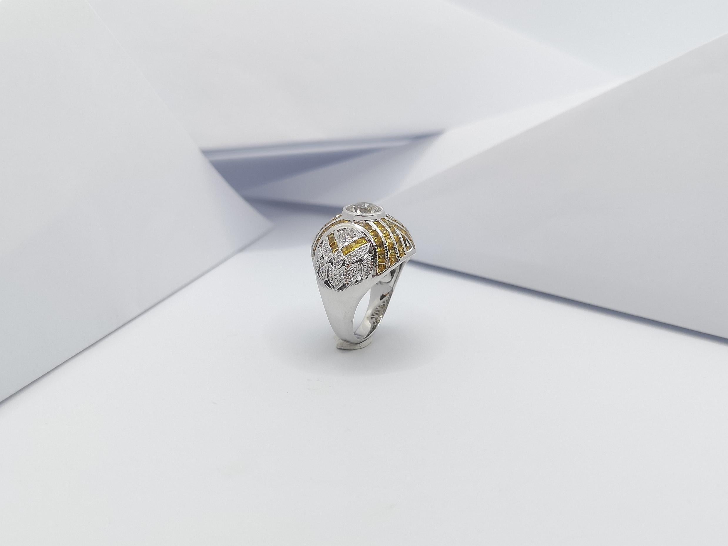 White Sapphire with Yellow Sapphire and Diamond Ring Set in 18 Karat White Gold For Sale 5