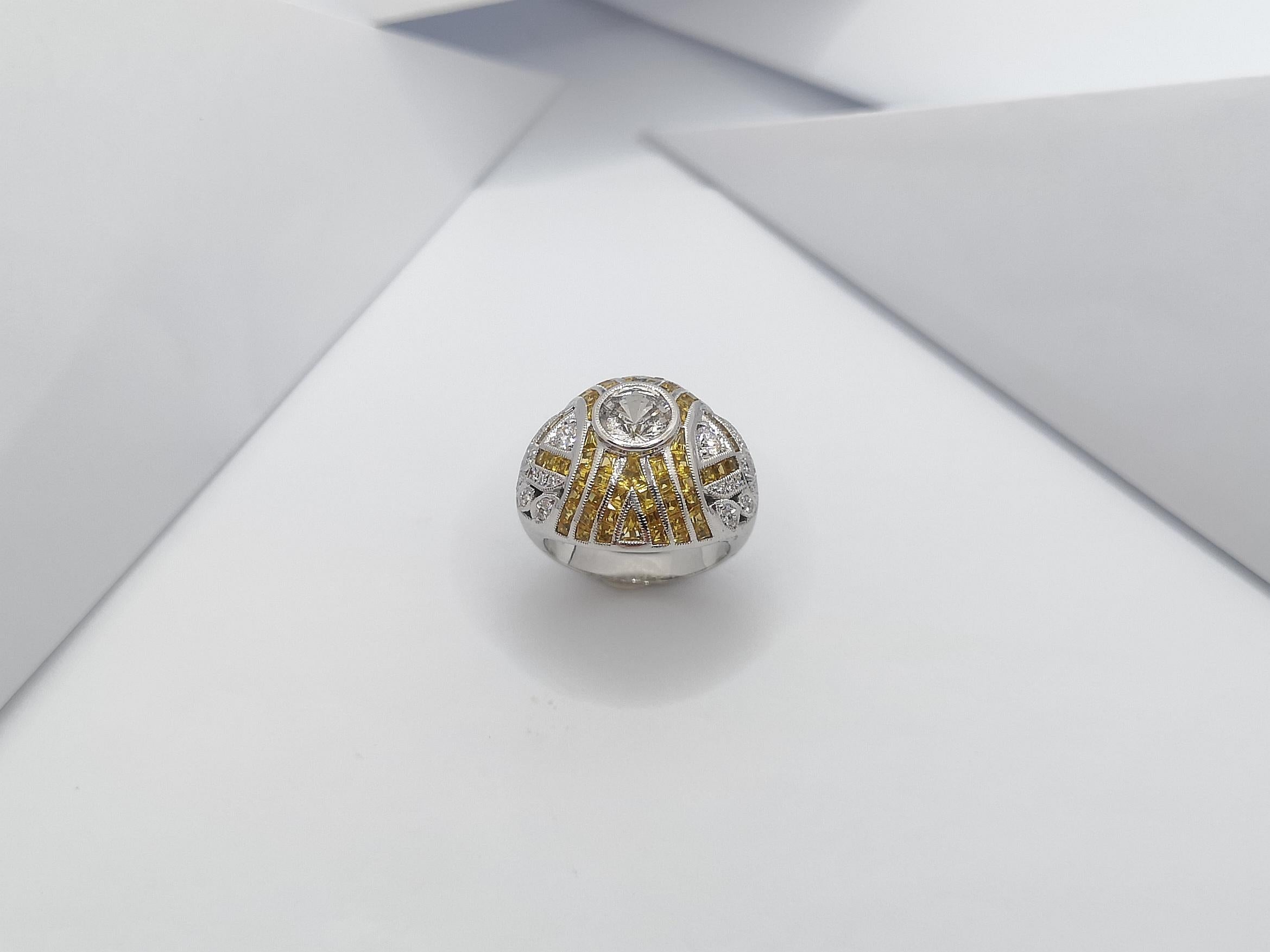 White Sapphire with Yellow Sapphire and Diamond Ring Set in 18 Karat White Gold For Sale 8