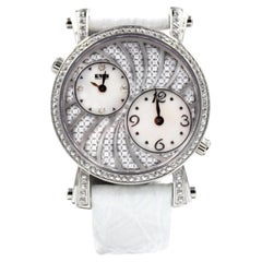 White Sapphires Pave Dial Luxury Swiss Quartz Exotic Leather Band Watch
