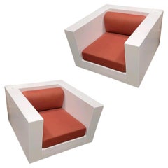 White 'Saratoga' Lounge Chairs by Massimo & Lella Vignelli for Poltron, Pair