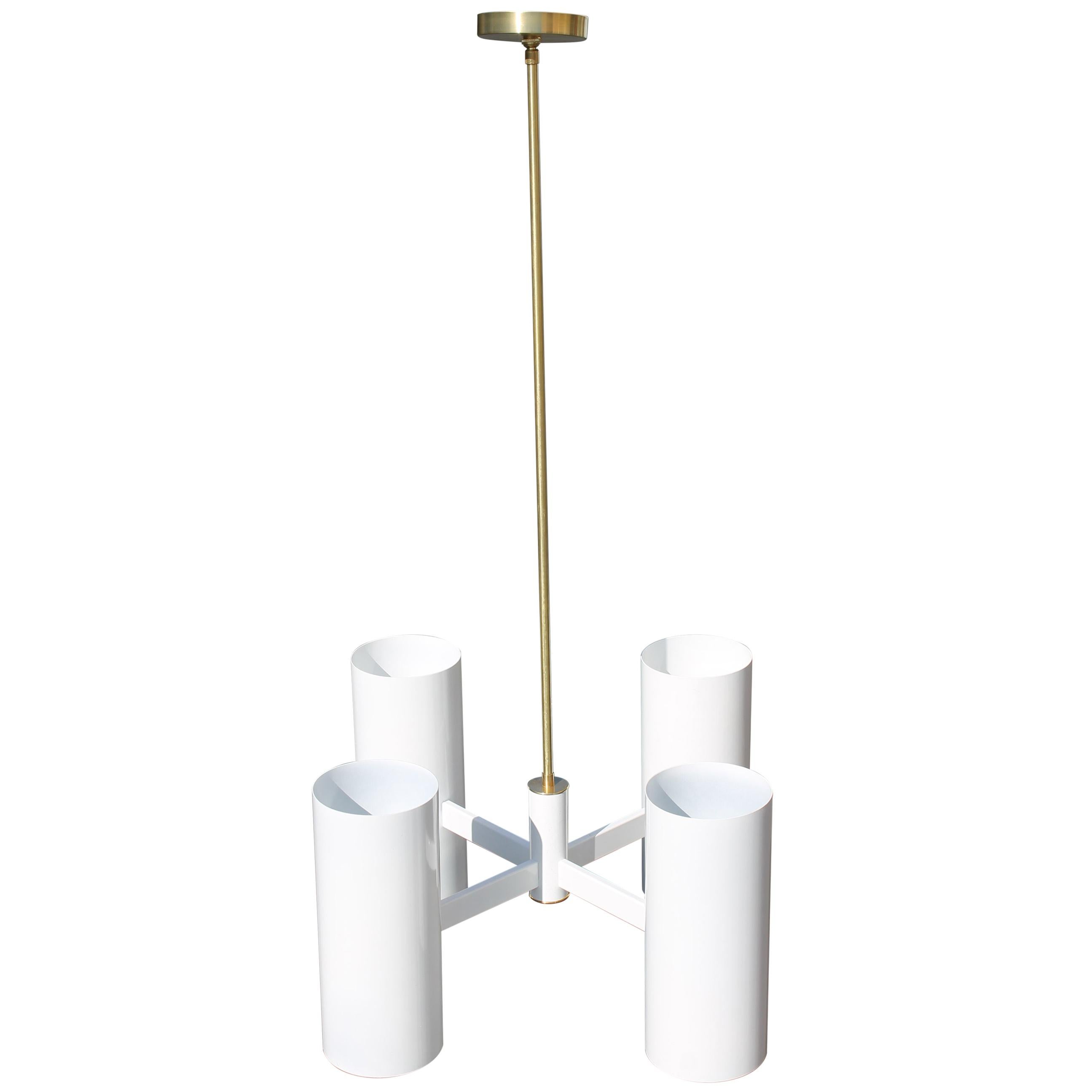 White Satin and Brass Four Cone Chandelier