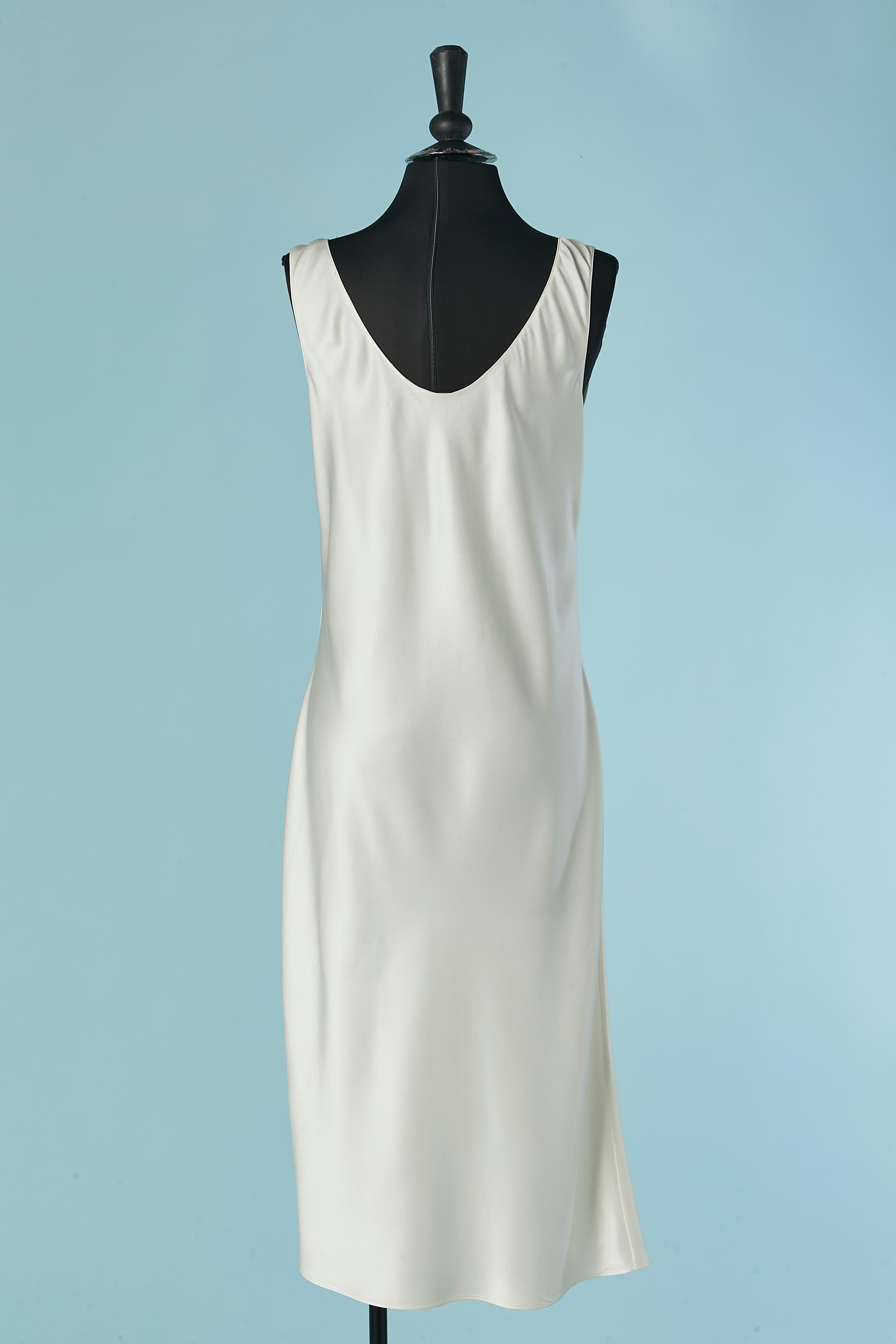 Women's White satin sleeveless dress with rhinestone 