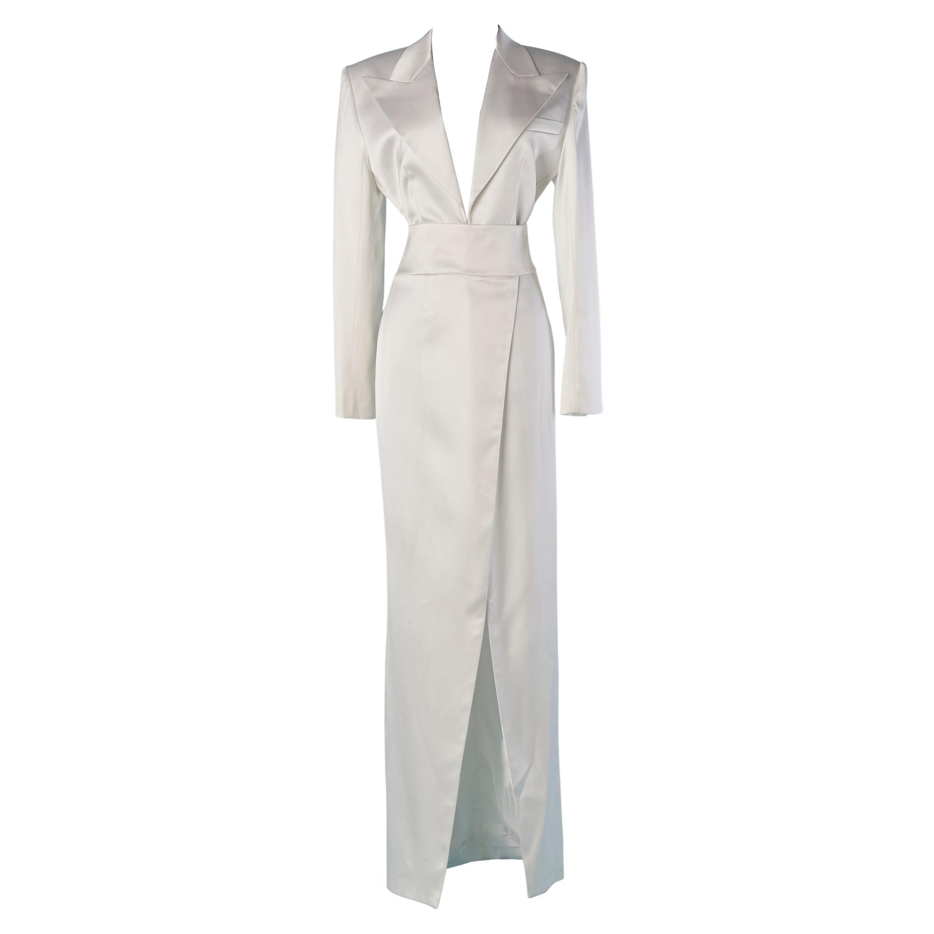 Weißes Smoking-Abendkleid in Wickeloptik aus Satin ALEXANDRE VAUTHIER