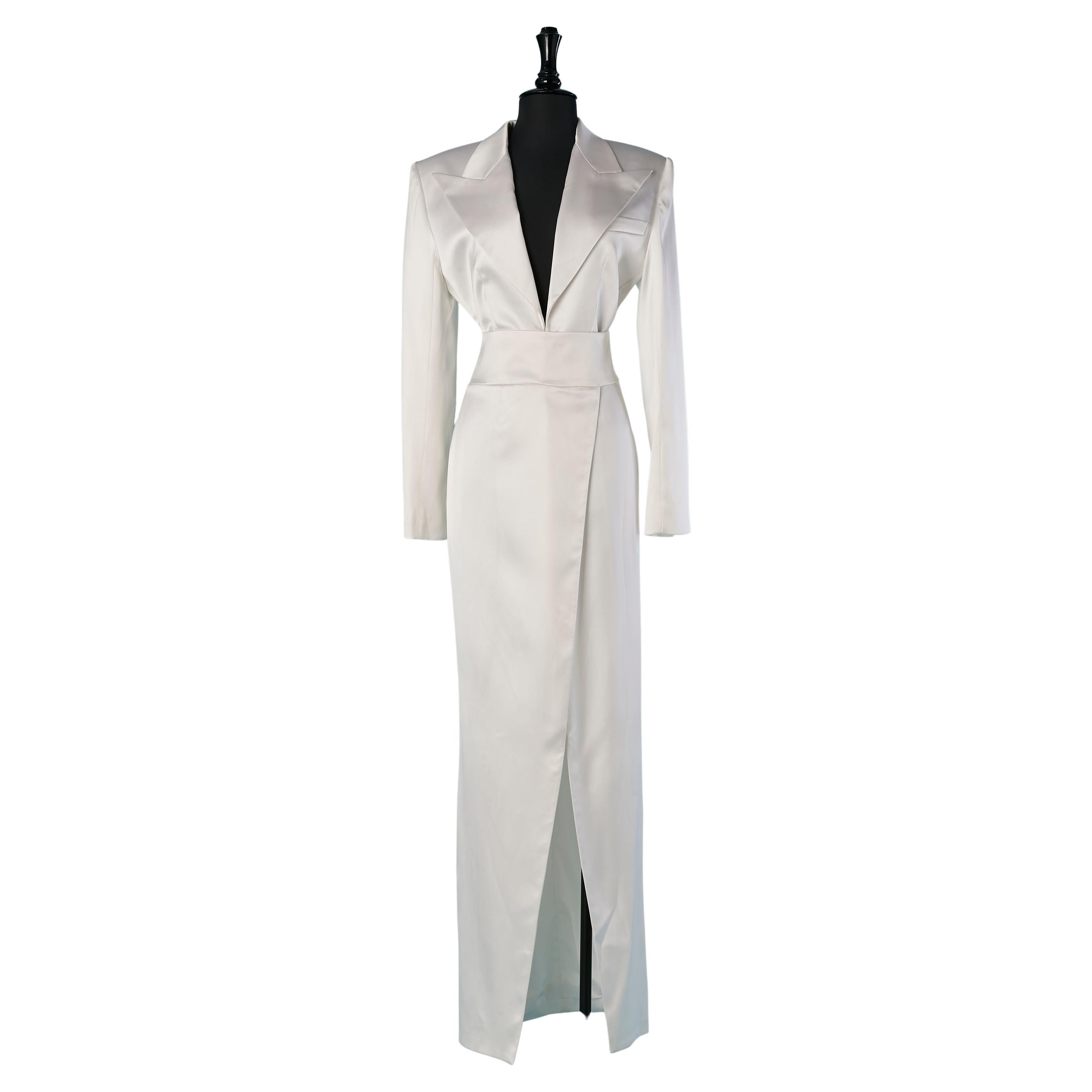Robe de soirée enveloppante en satin blanc ALEXANDRE VAUTHIER Nouveau en vente