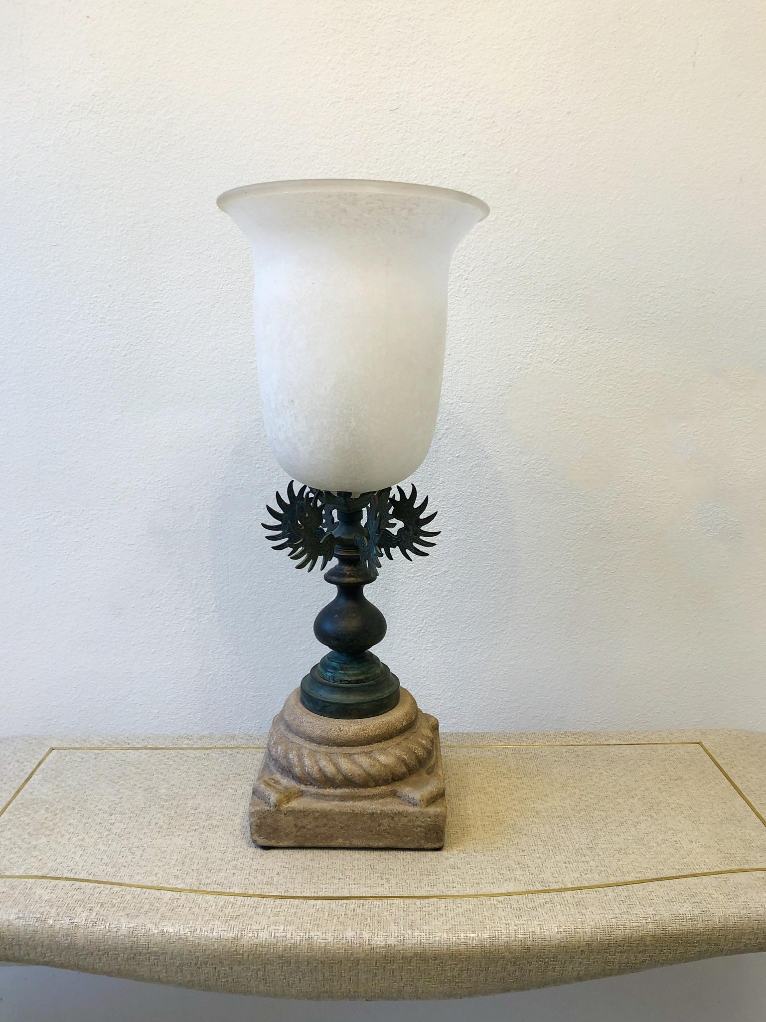 Modern White Scavo Murano Glass and Bronze Table Lamp For Sale