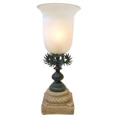 White Scavo Murano Glass and Bronze Table Lamp