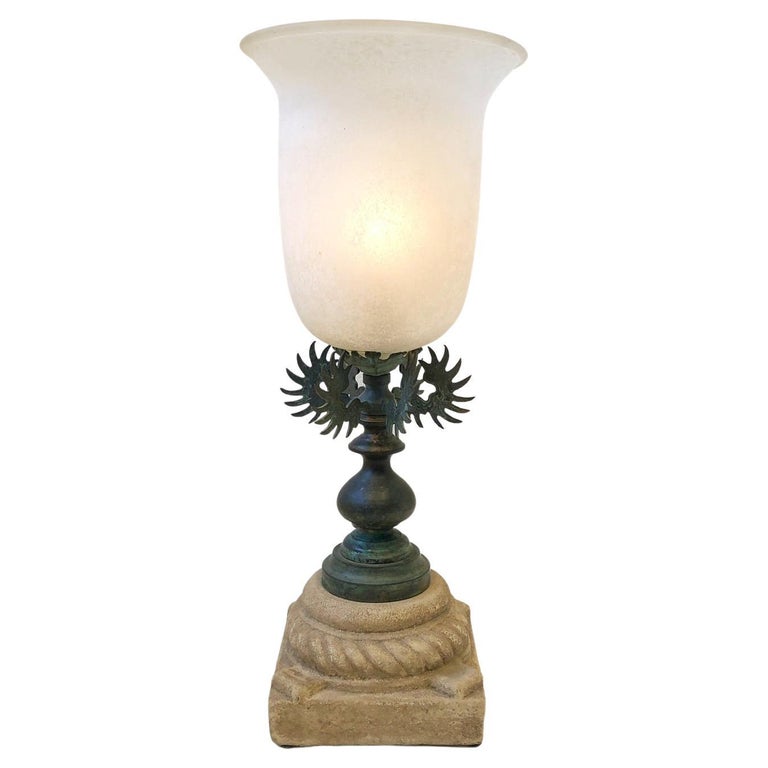 White Scavo Murano Glass And Bronze, Bronze And Glass Frosted Table Lamp