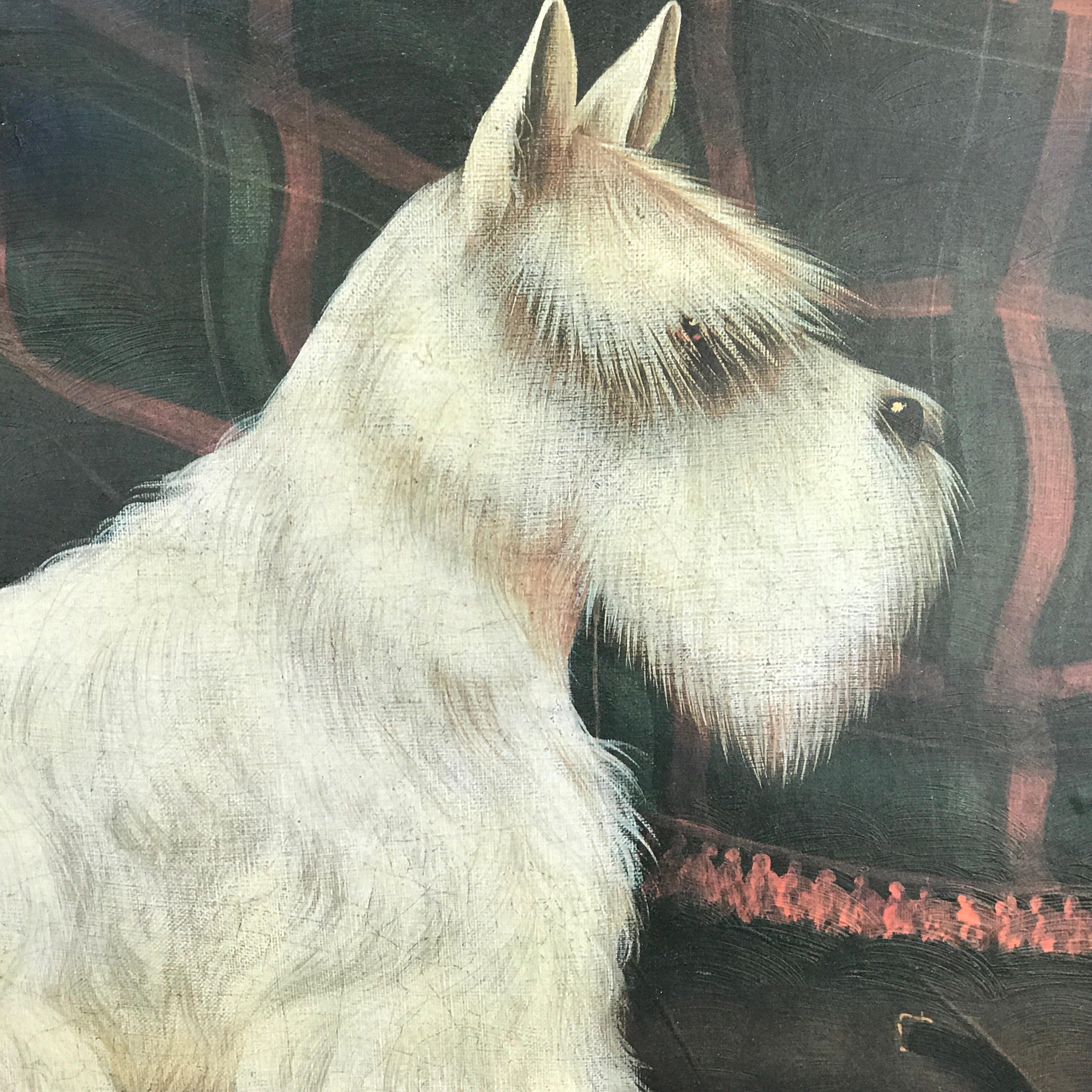 20ième siècle Terrier écossais blanc Peinture d'intérieur par Paul Stagg
