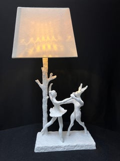 White sculptural table lamp Hare & Ballerina, hand crafted and cast
