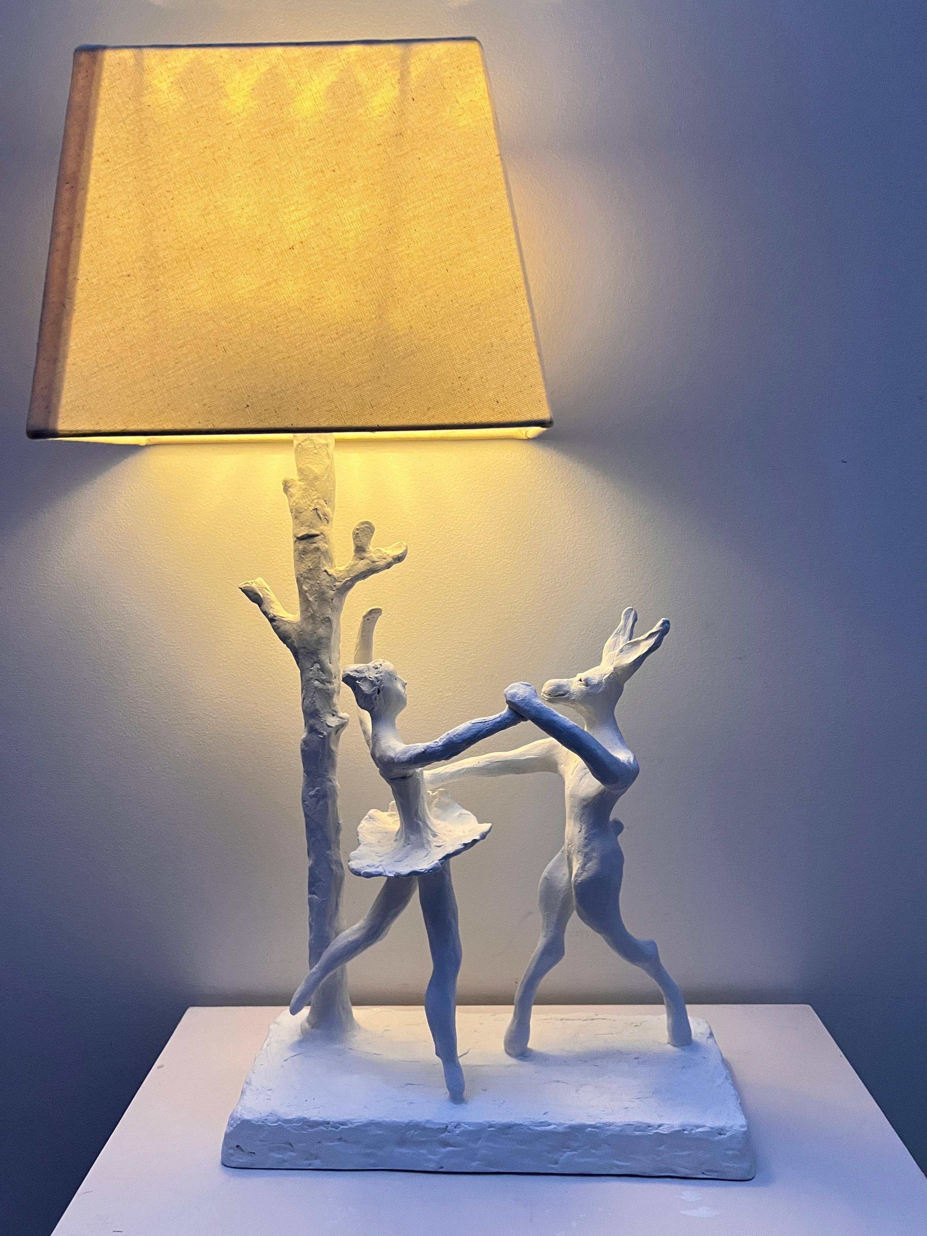 Fer White sculptural table lamp Hare & Ballerina, hand crafted and cast en vente