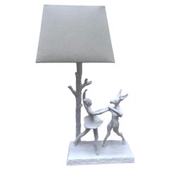 White sculptural table lamp Hare & Ballerina, hand crafted and cast