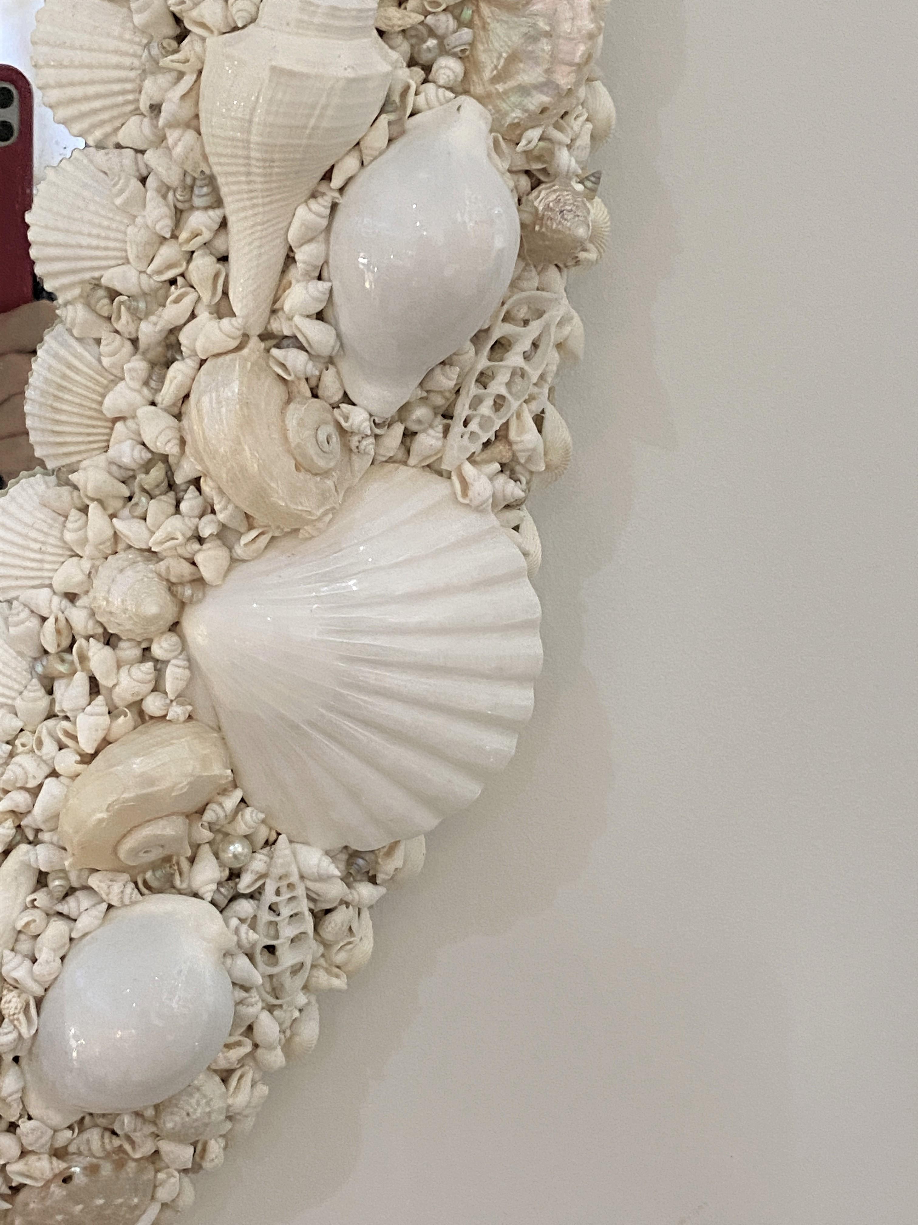 American White Seashell Encrusted Mirror by Iconic Snob Galeries