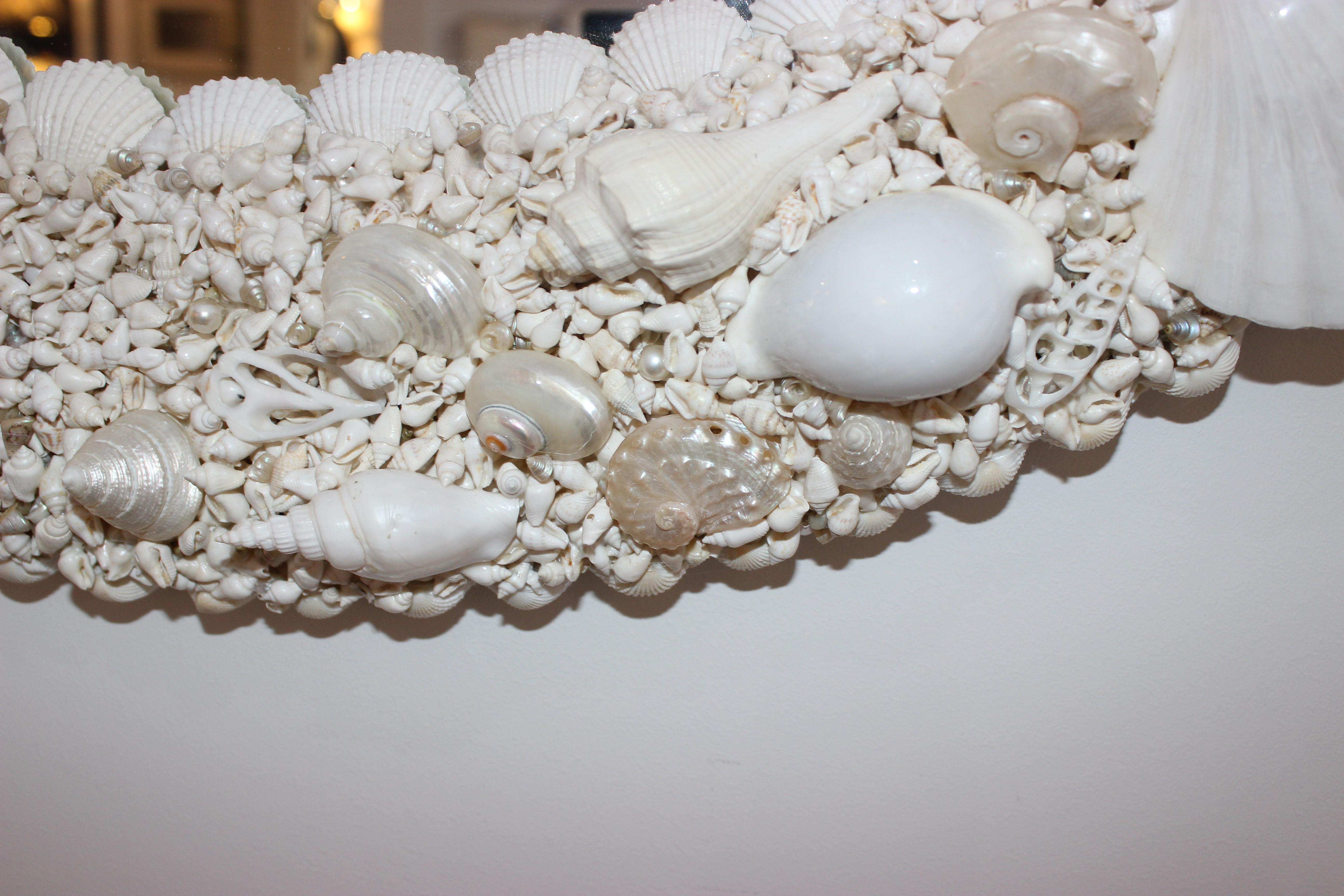 Contemporary White Seashell Encrusted Mirror by Iconic Snob Galeries