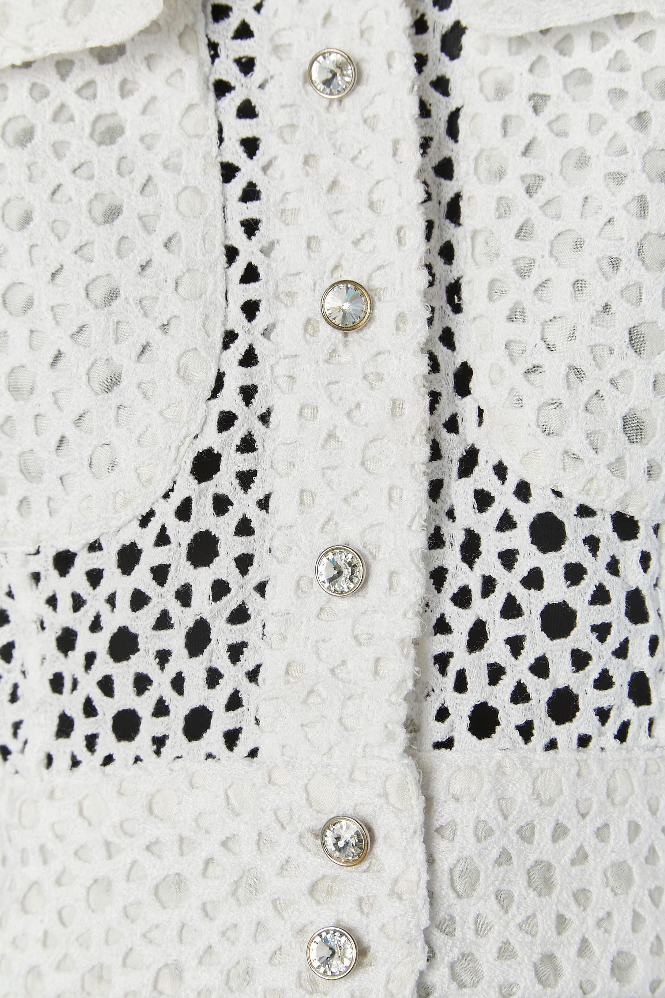 White see-through lace with rhinestone buttons ALAIA In Excellent Condition For Sale In Saint-Ouen-Sur-Seine, FR